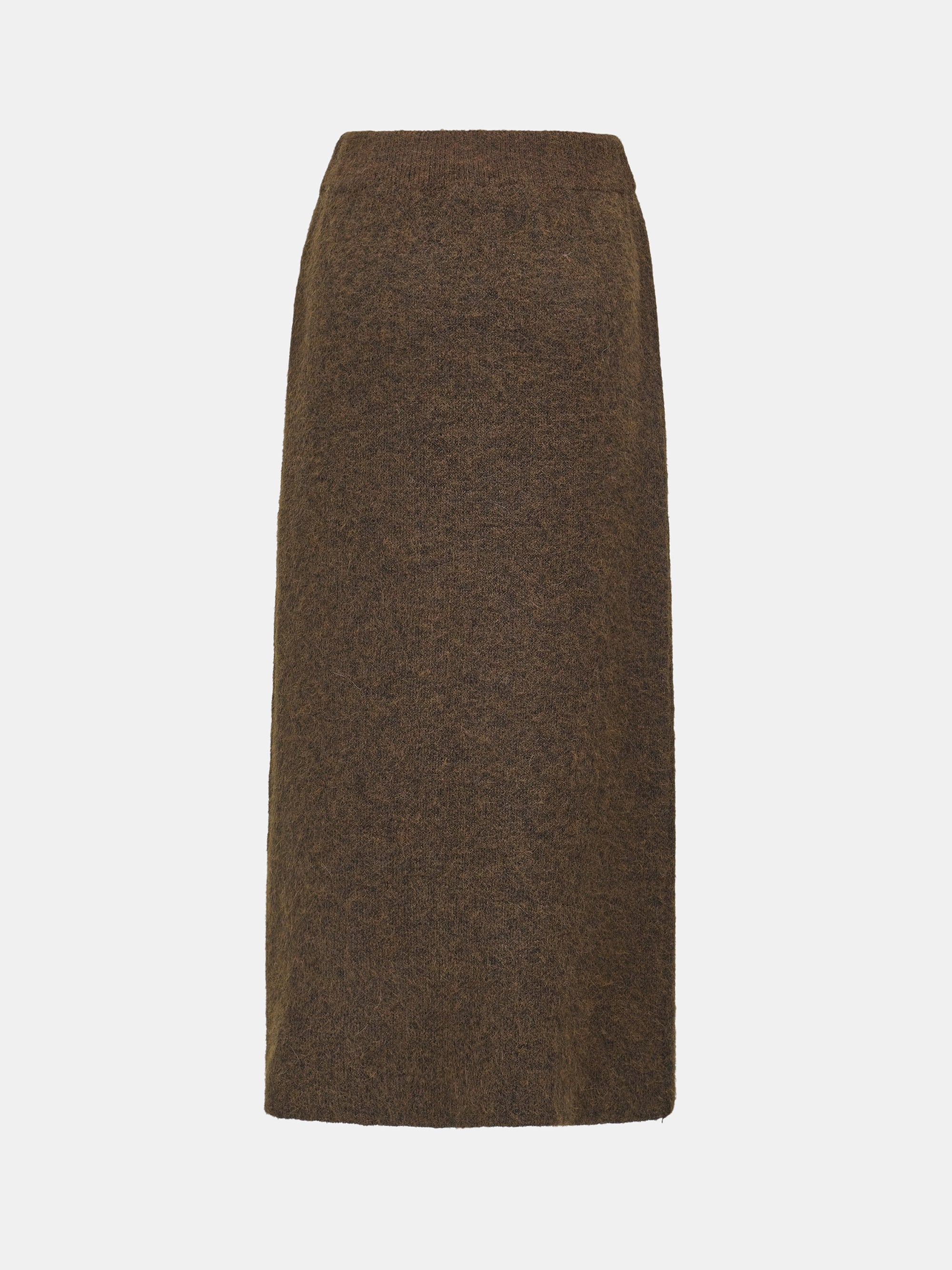 Brushed Knit Cardigan & Skirt Set, Brown