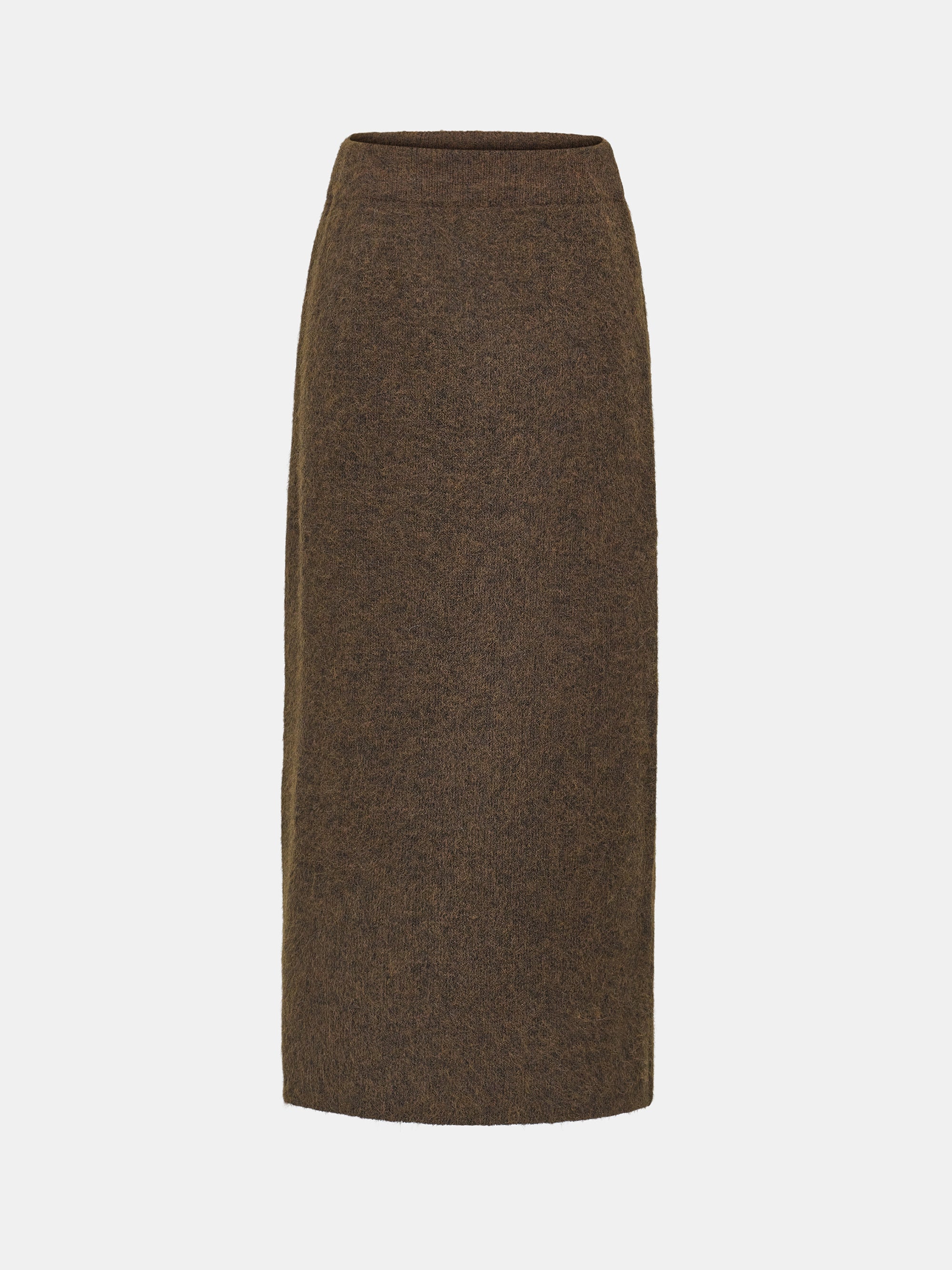 Brushed Knit Cardigan & Skirt Set, Brown