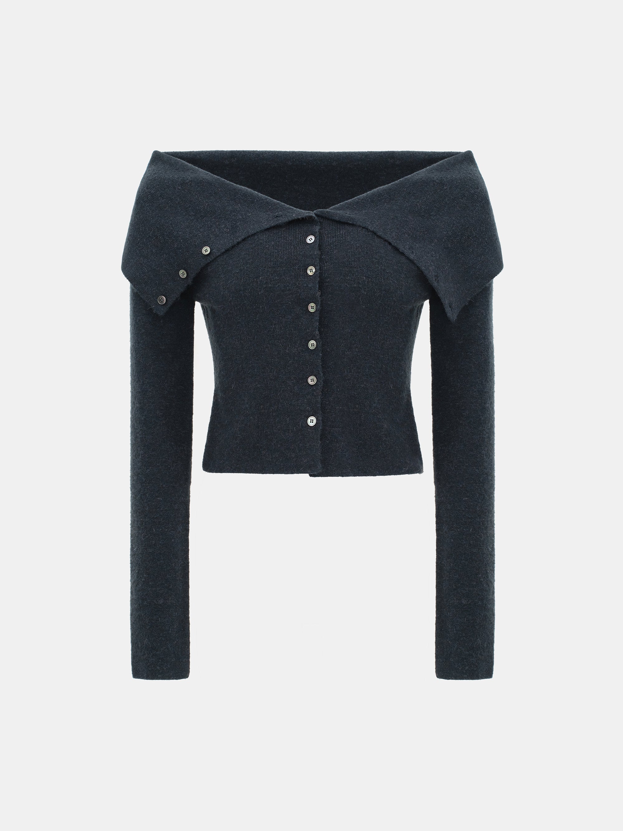 Foldover Button Knit Top, Navy