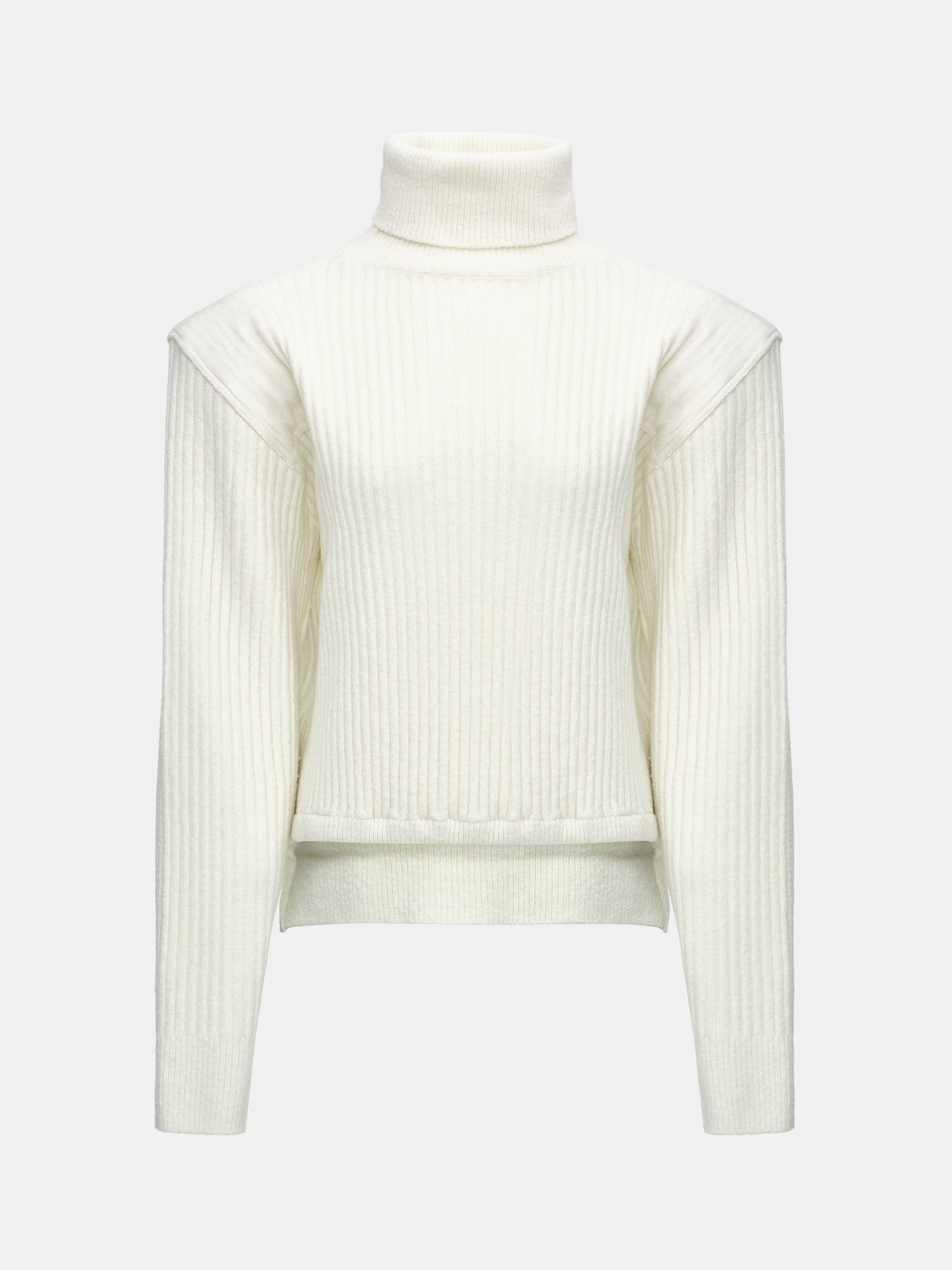 Padded Rib-Knit Sweater, Ivory