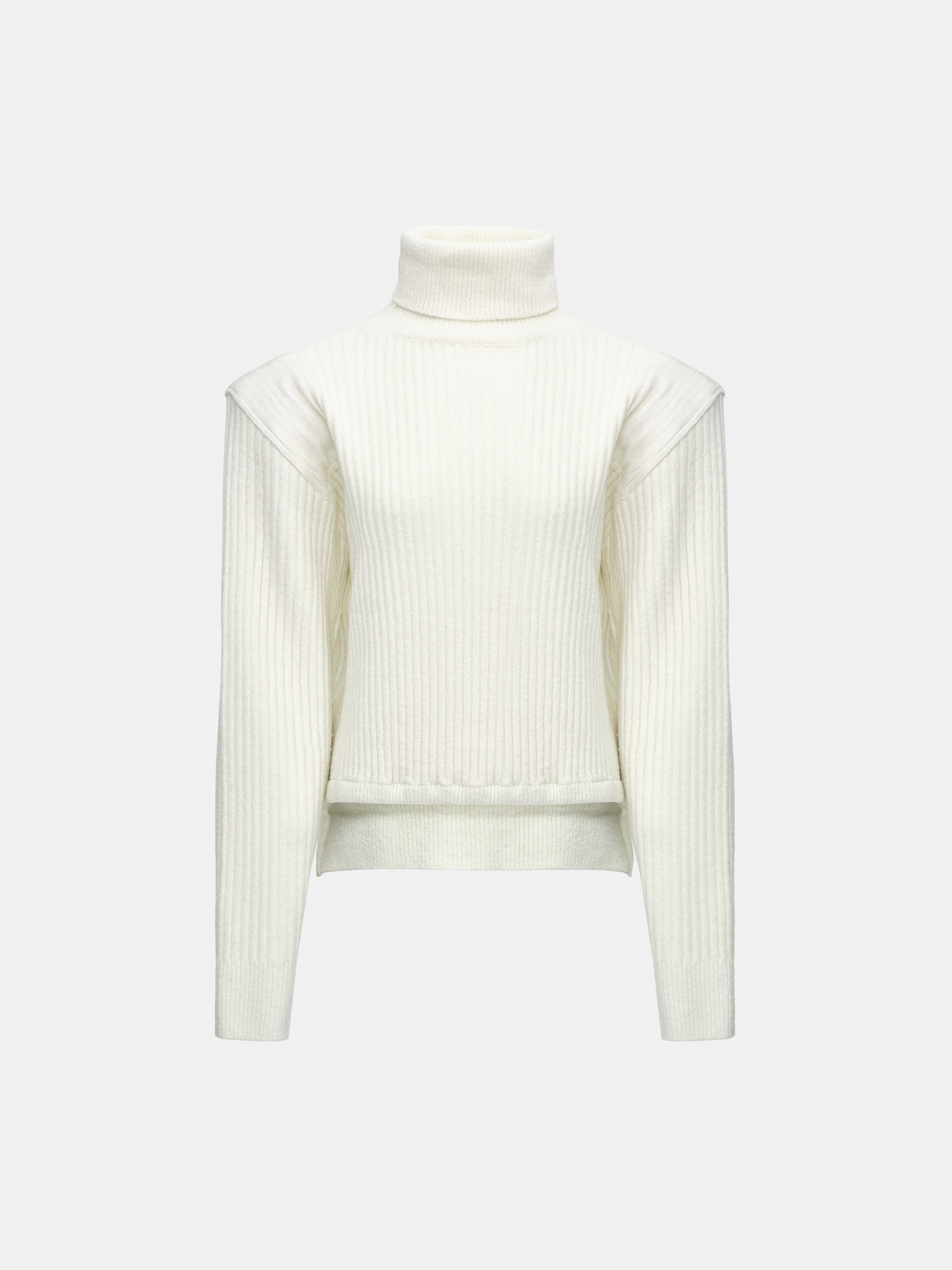 Padded Rib-Knit Sweater, Ivory