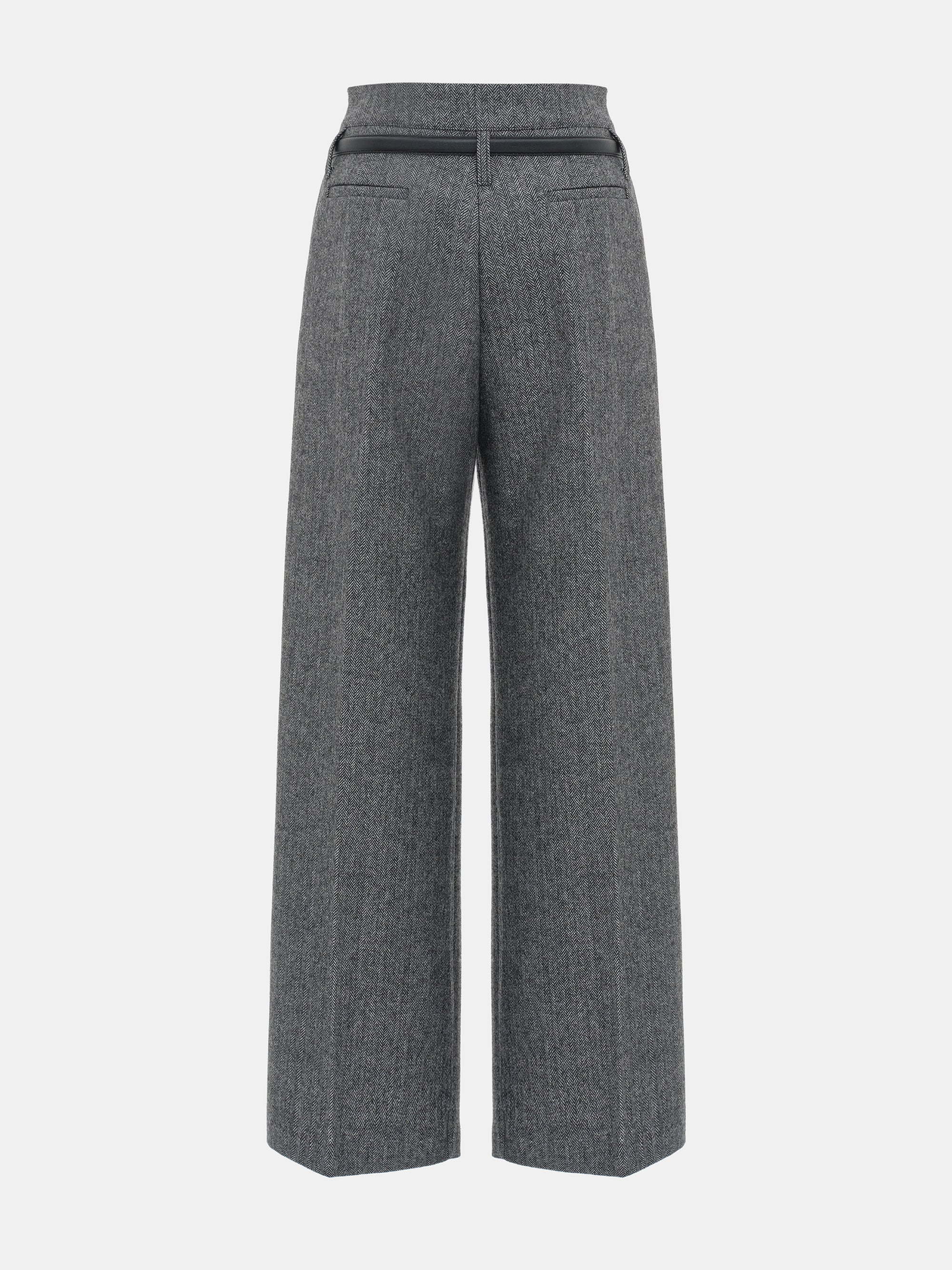Belted Herringbone Trousers, Black