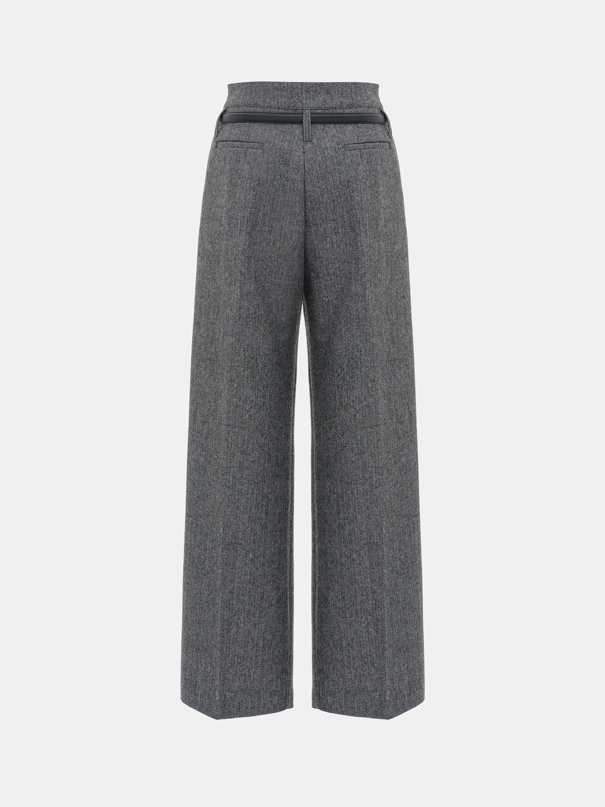 Belted Herringbone Trousers, Black
