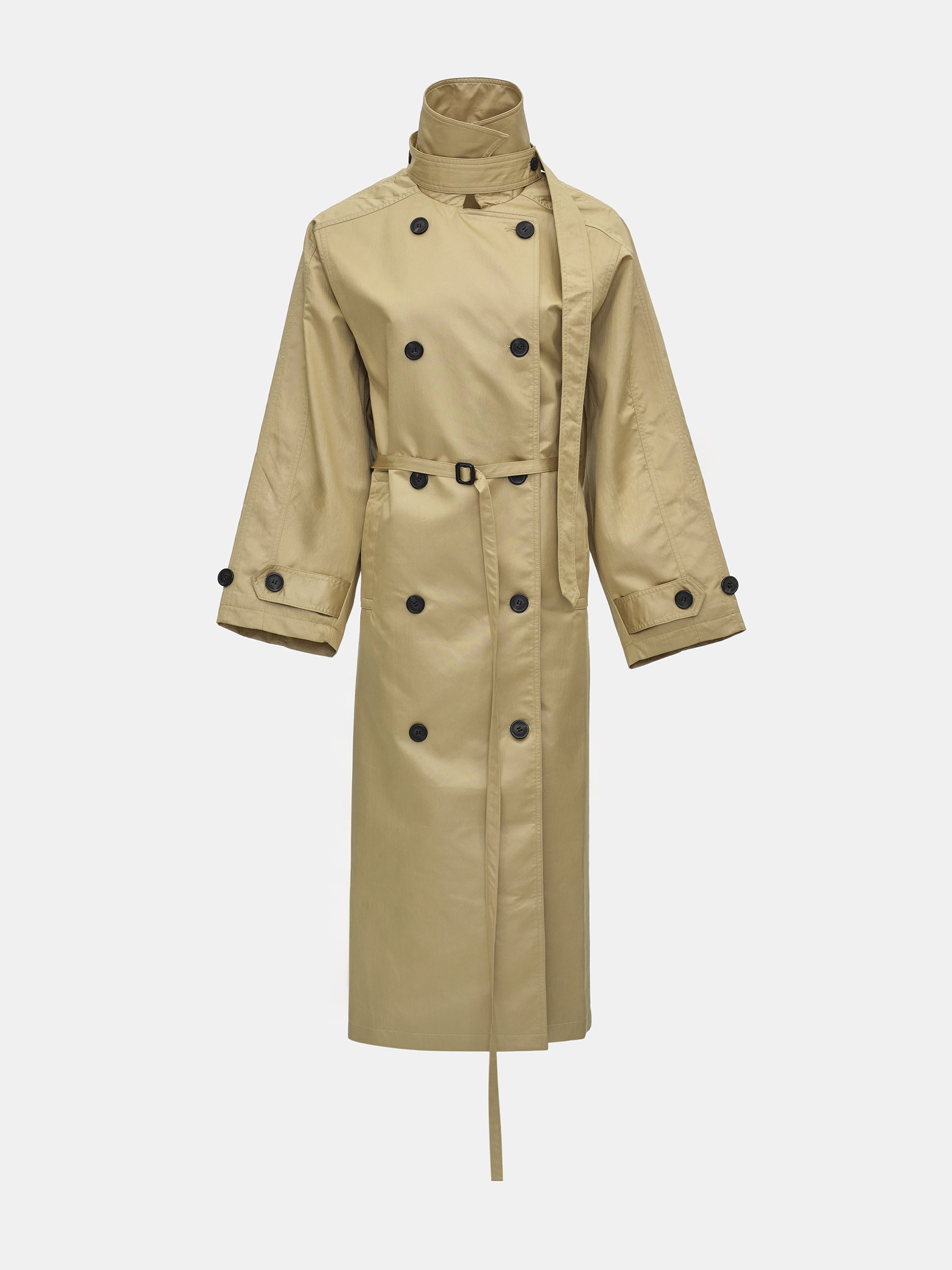 Double Breasted Taffeta Trench Coat, Beige