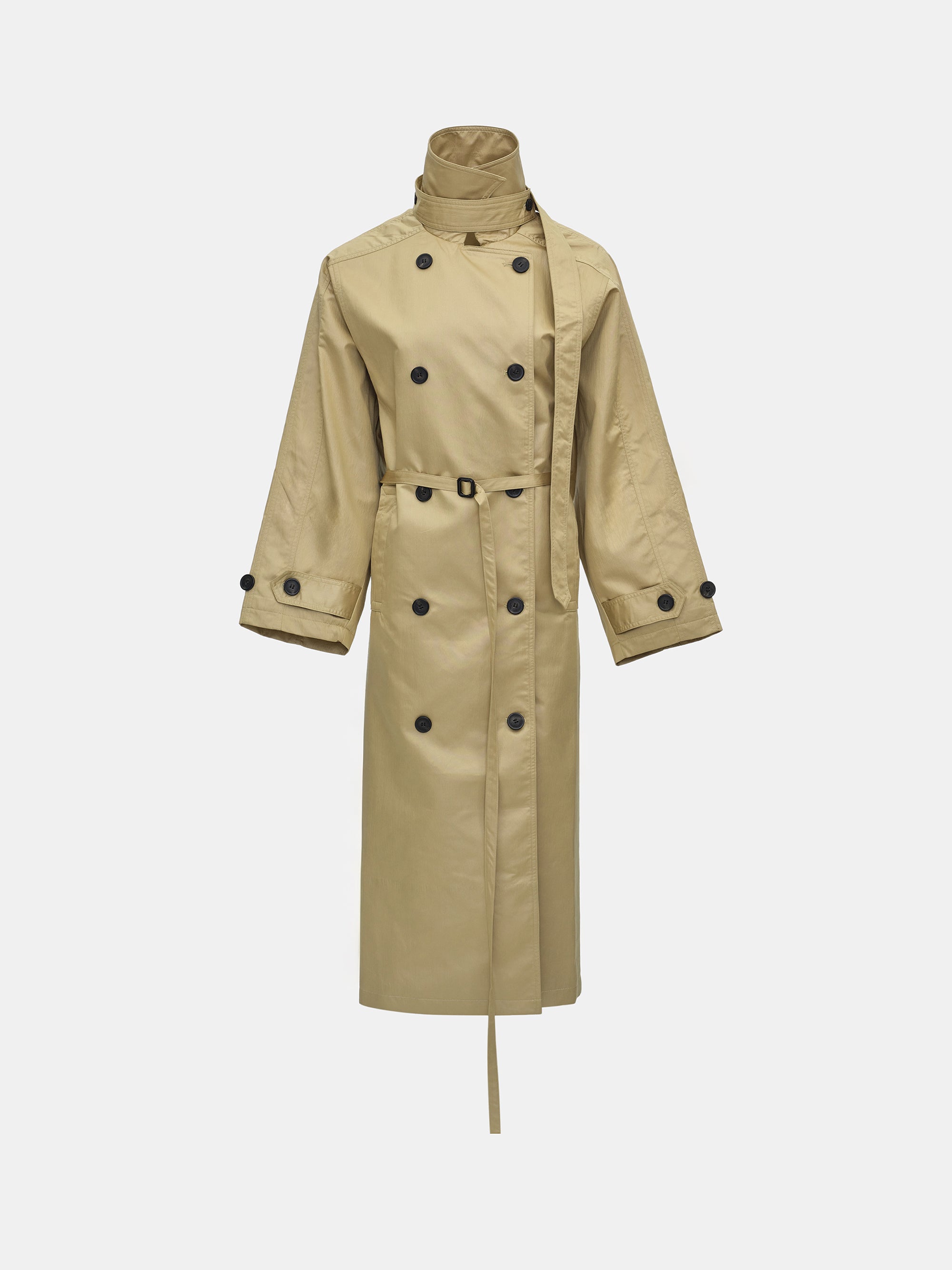 Double Breasted Taffeta Trench Coat, Beige