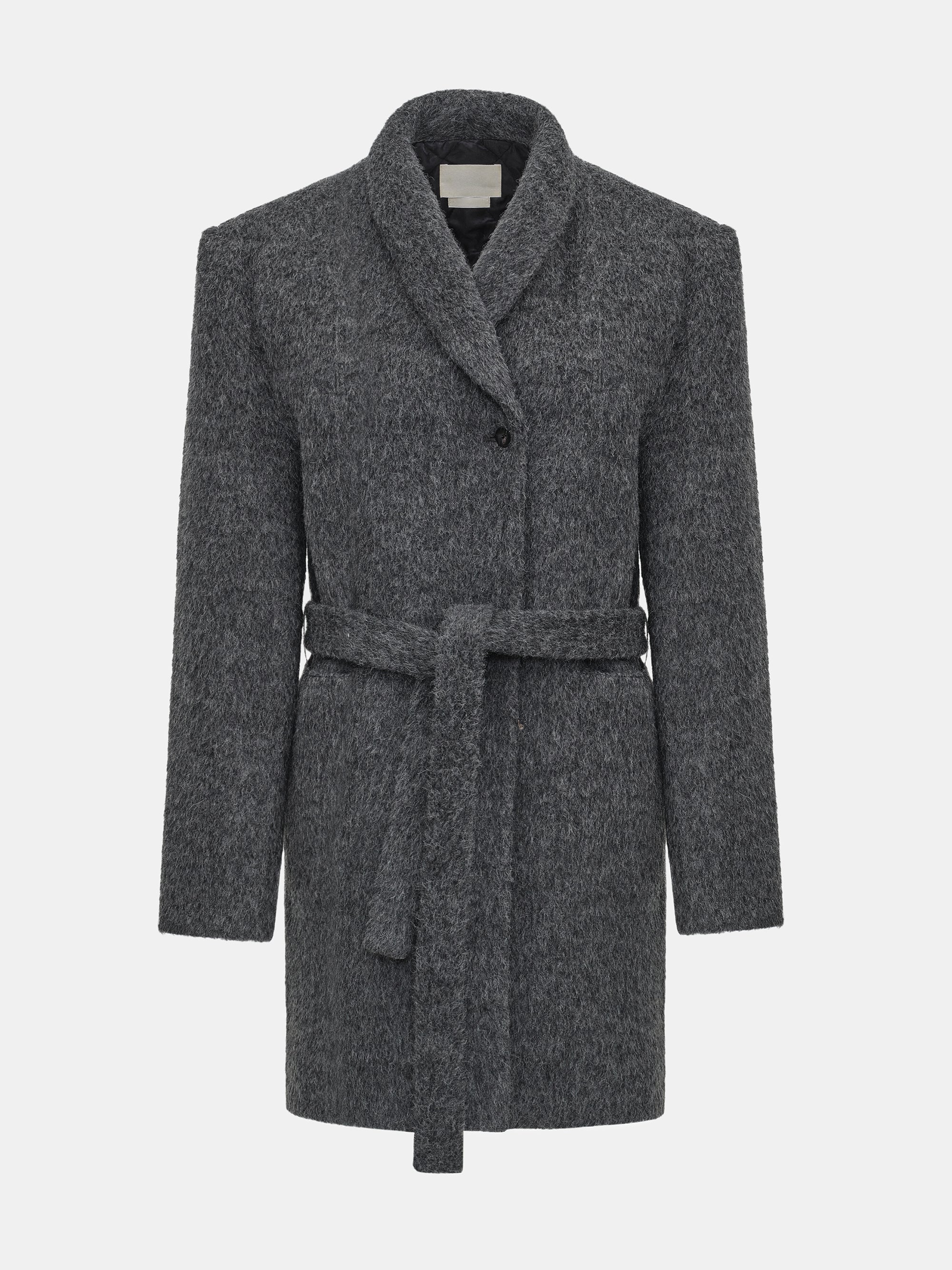 Belted Brushed Coat, Charcoal