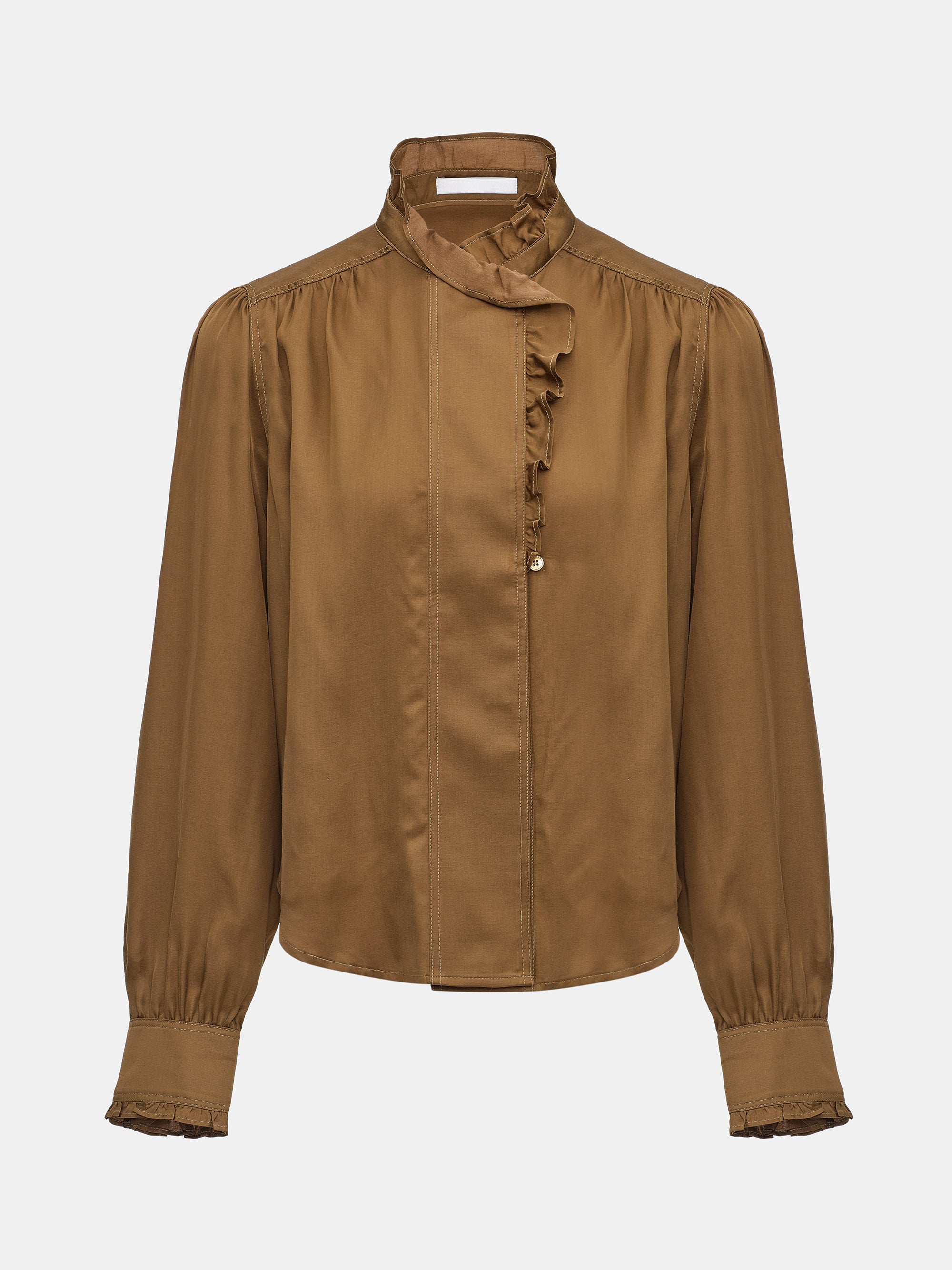 Frilled Neck Blouse, Brown