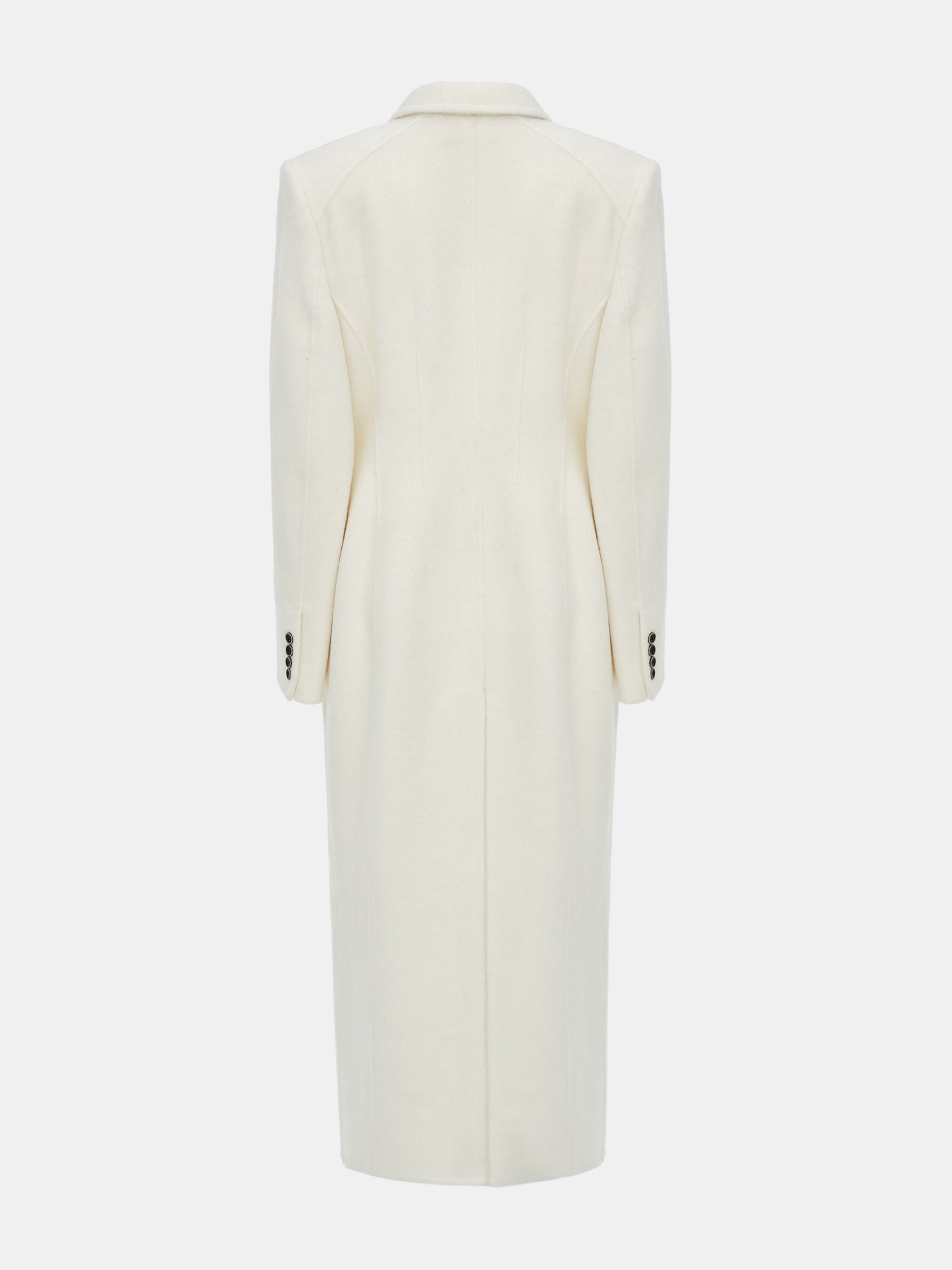 Cinched Double Breasted Long Coat, White