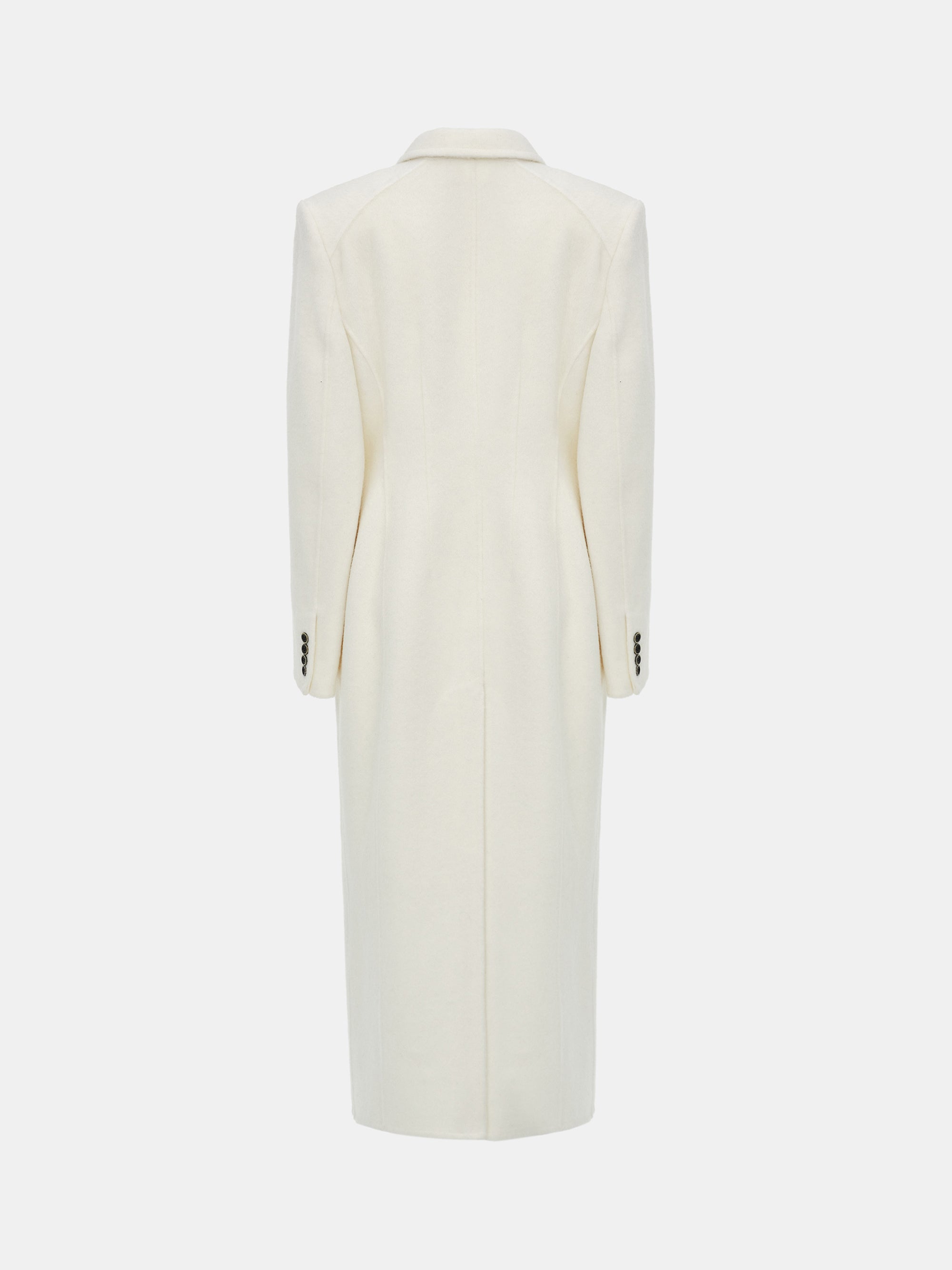 Cinched Double Breasted Long Coat, White