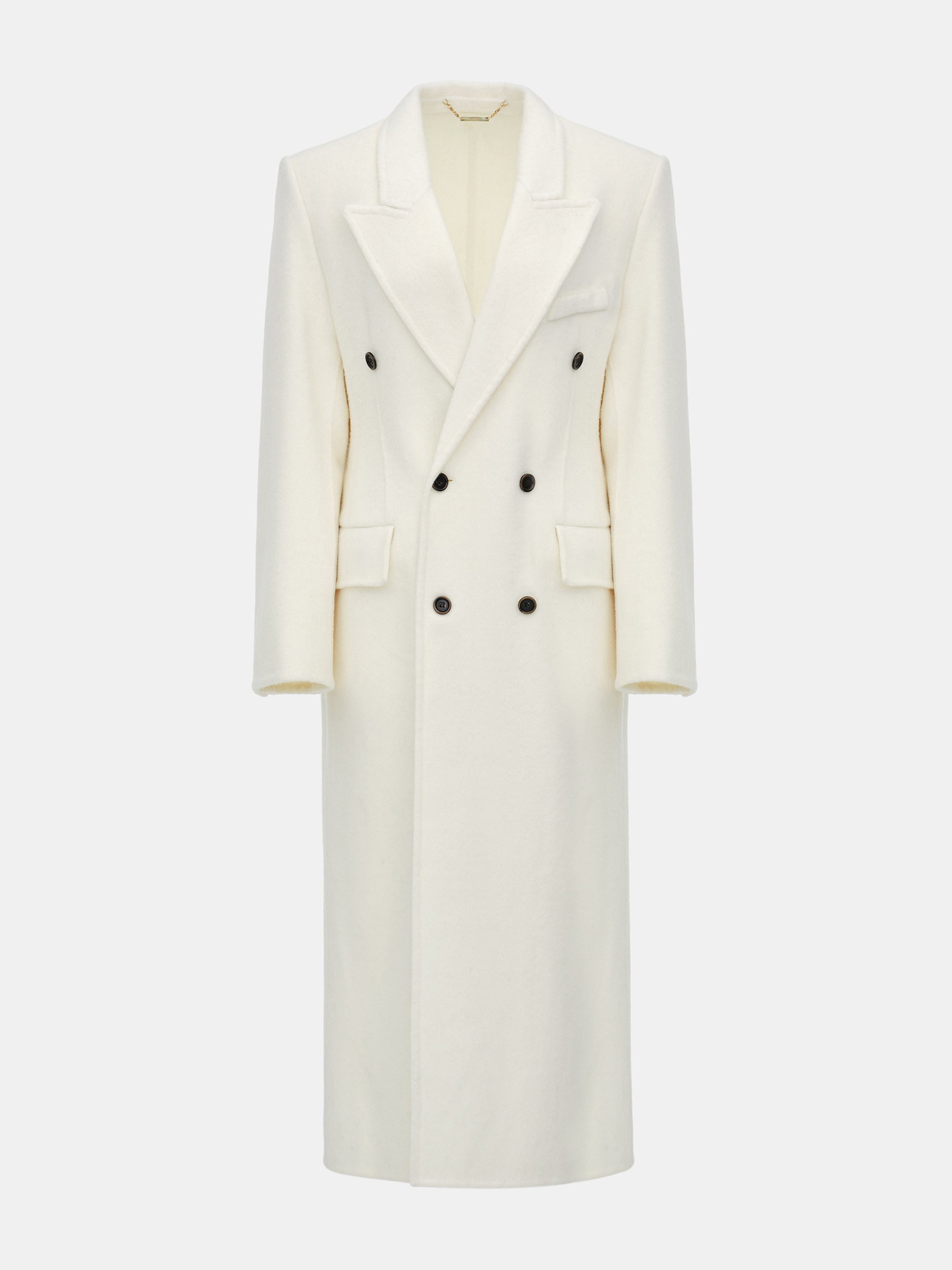 Cinched Double Breasted Long Coat, White