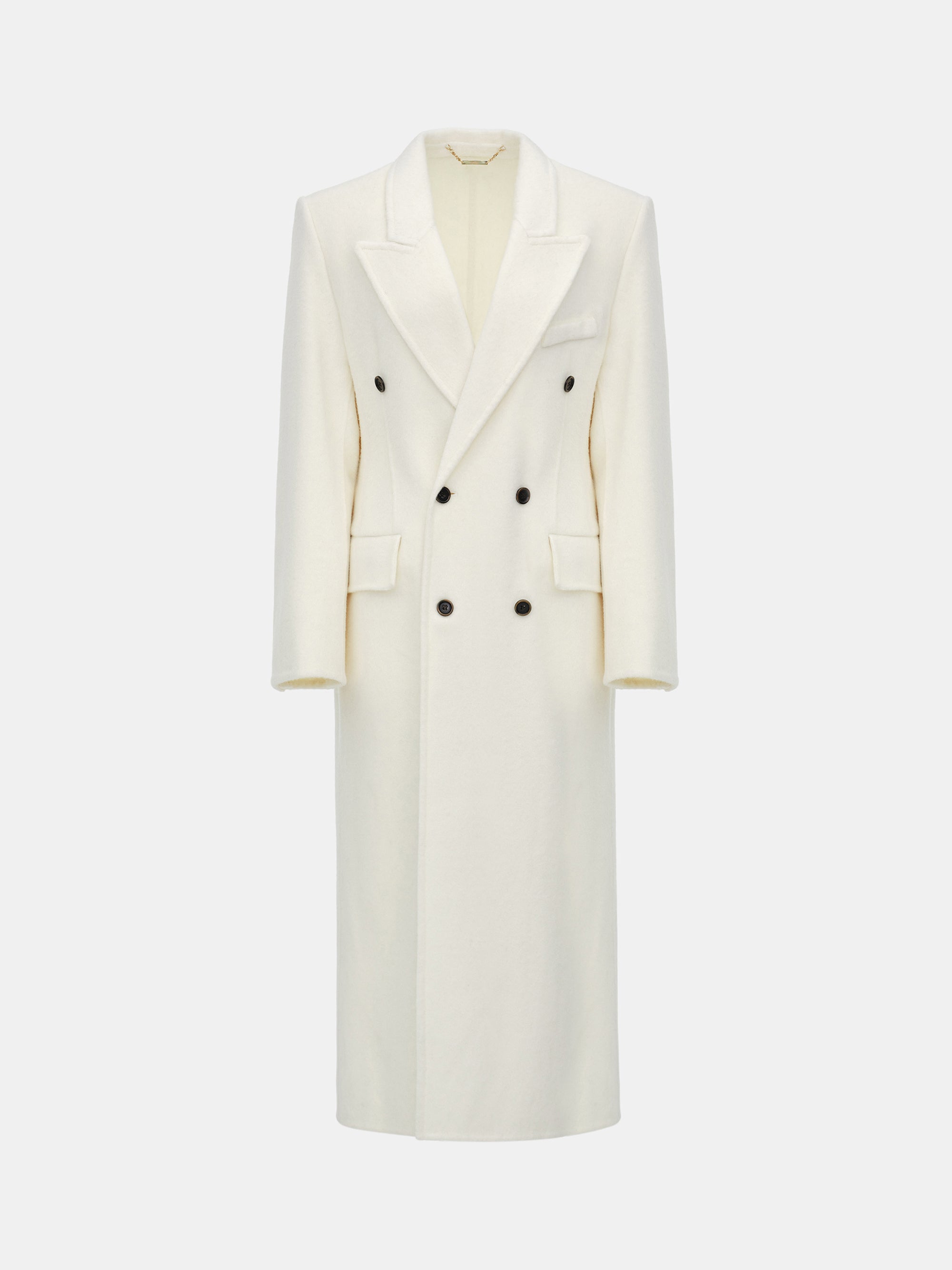 Cinched Double Breasted Long Coat, White
