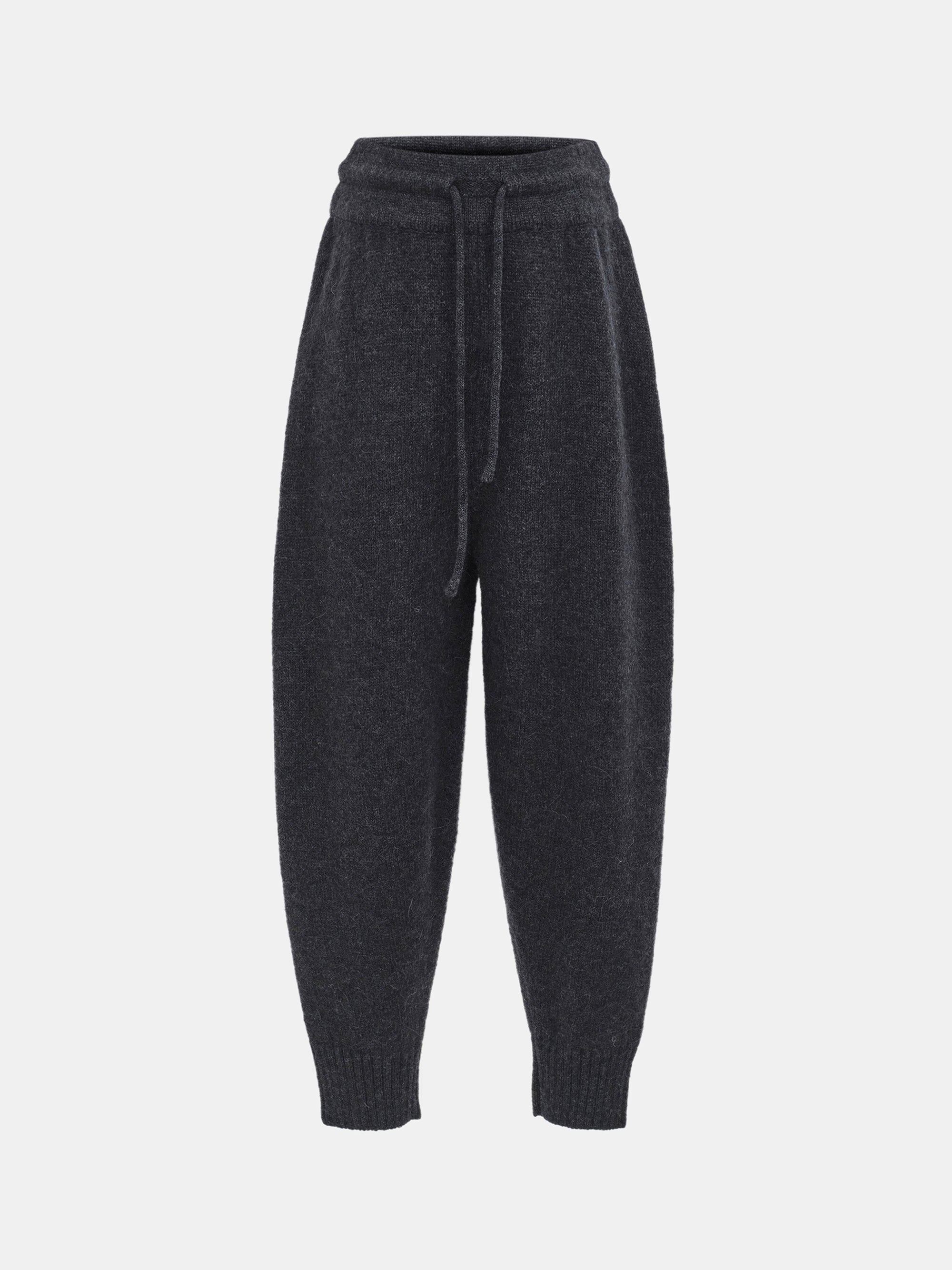 Relaxed Wool-Blend Lounge Knit Pants, Charcoal