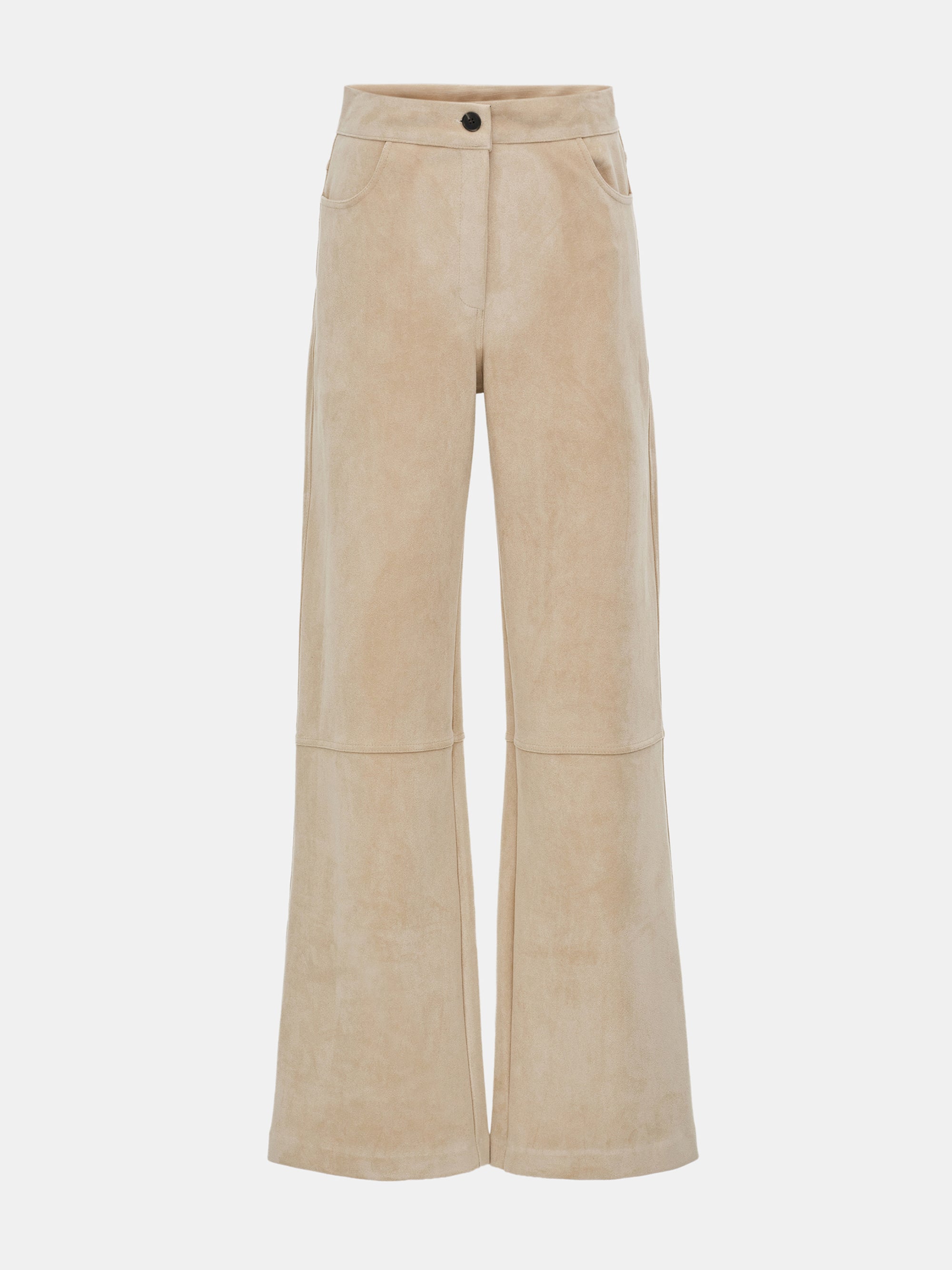 Faux Suede Paneled Trousers, Nude