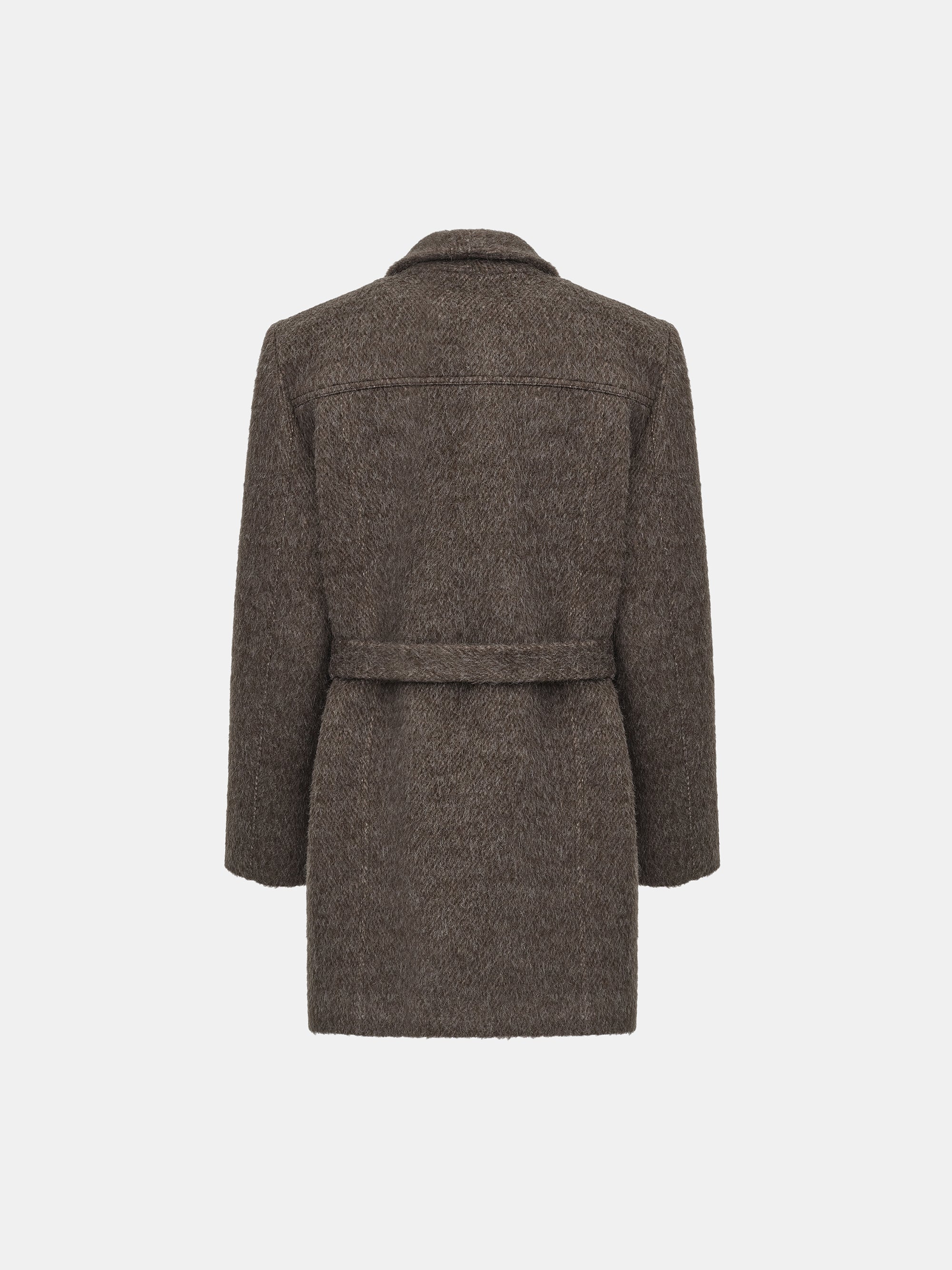 Belted Brushed Coat, Brown