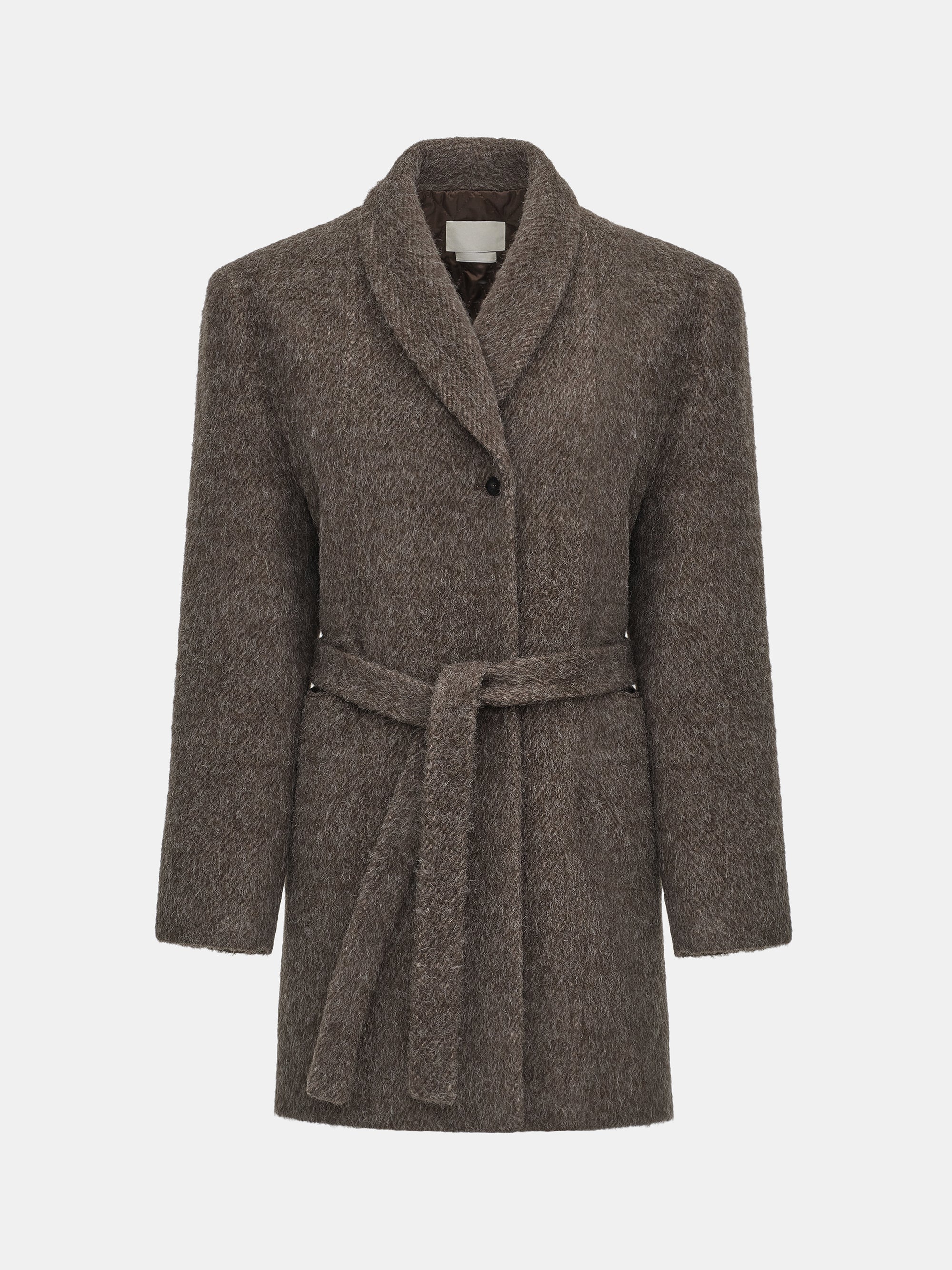 Belted Brushed Coat, Brown
