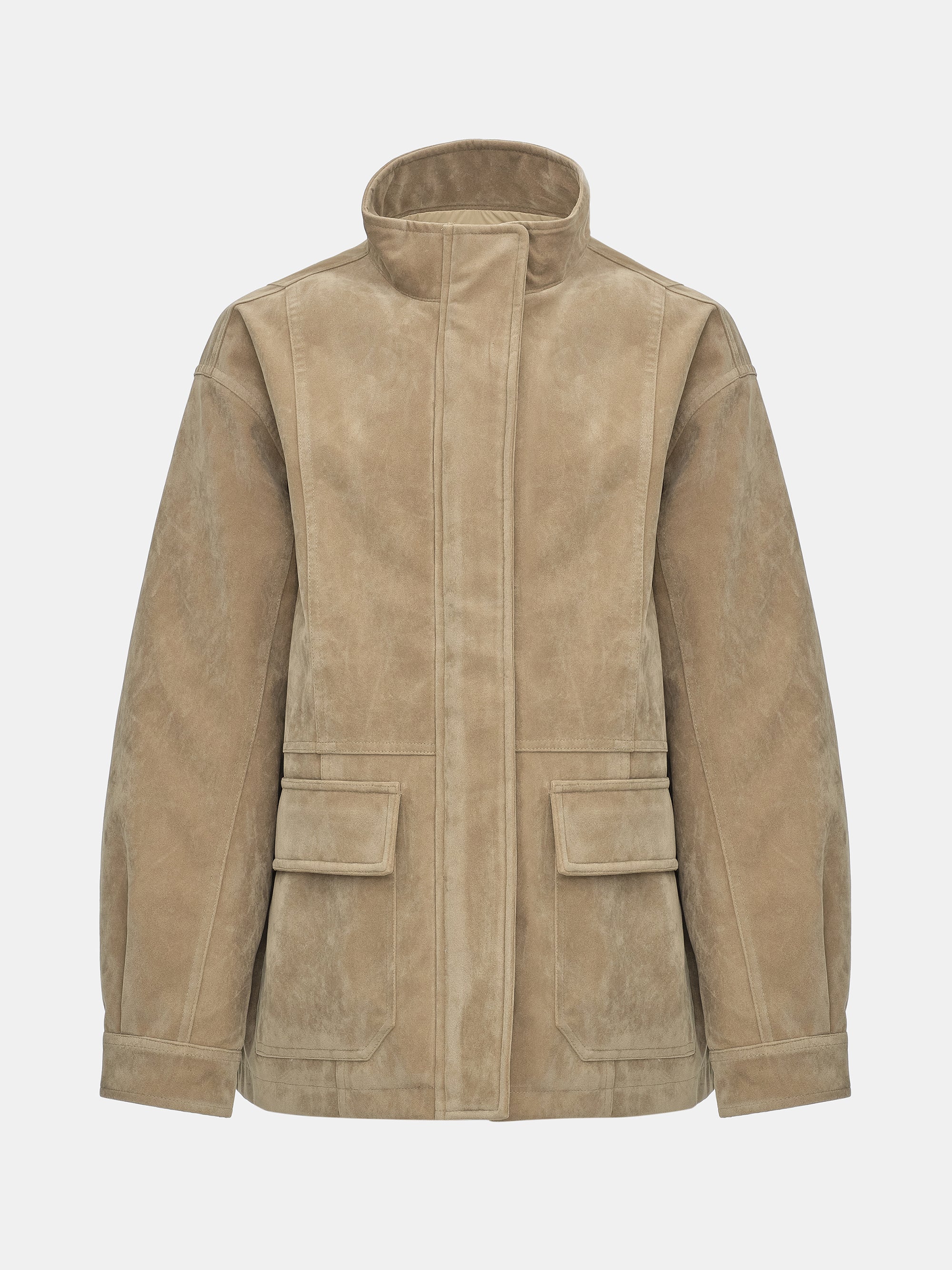 Faux Suede Padded Jacket, Beige