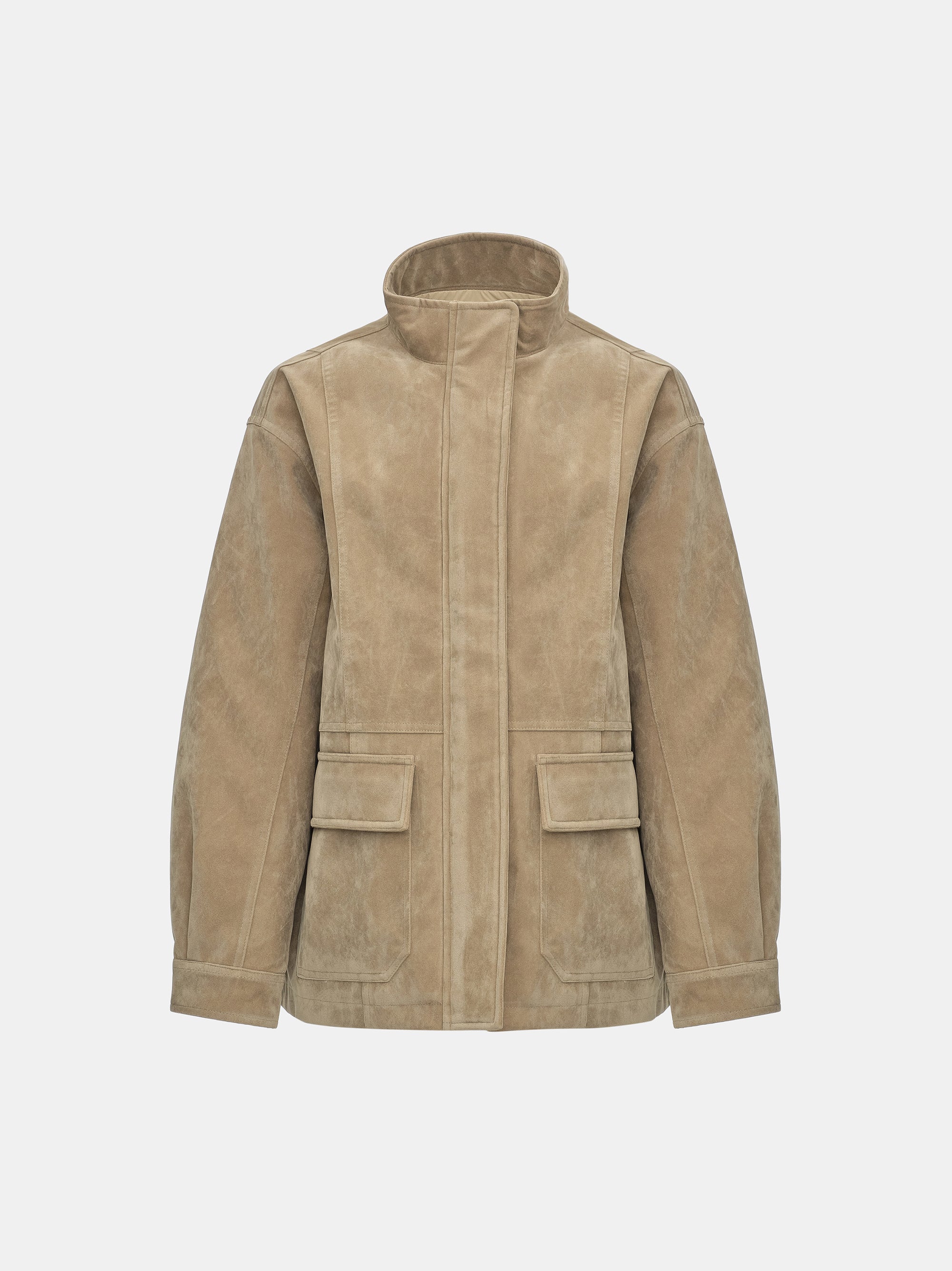 Faux Suede Padded Jacket, Beige