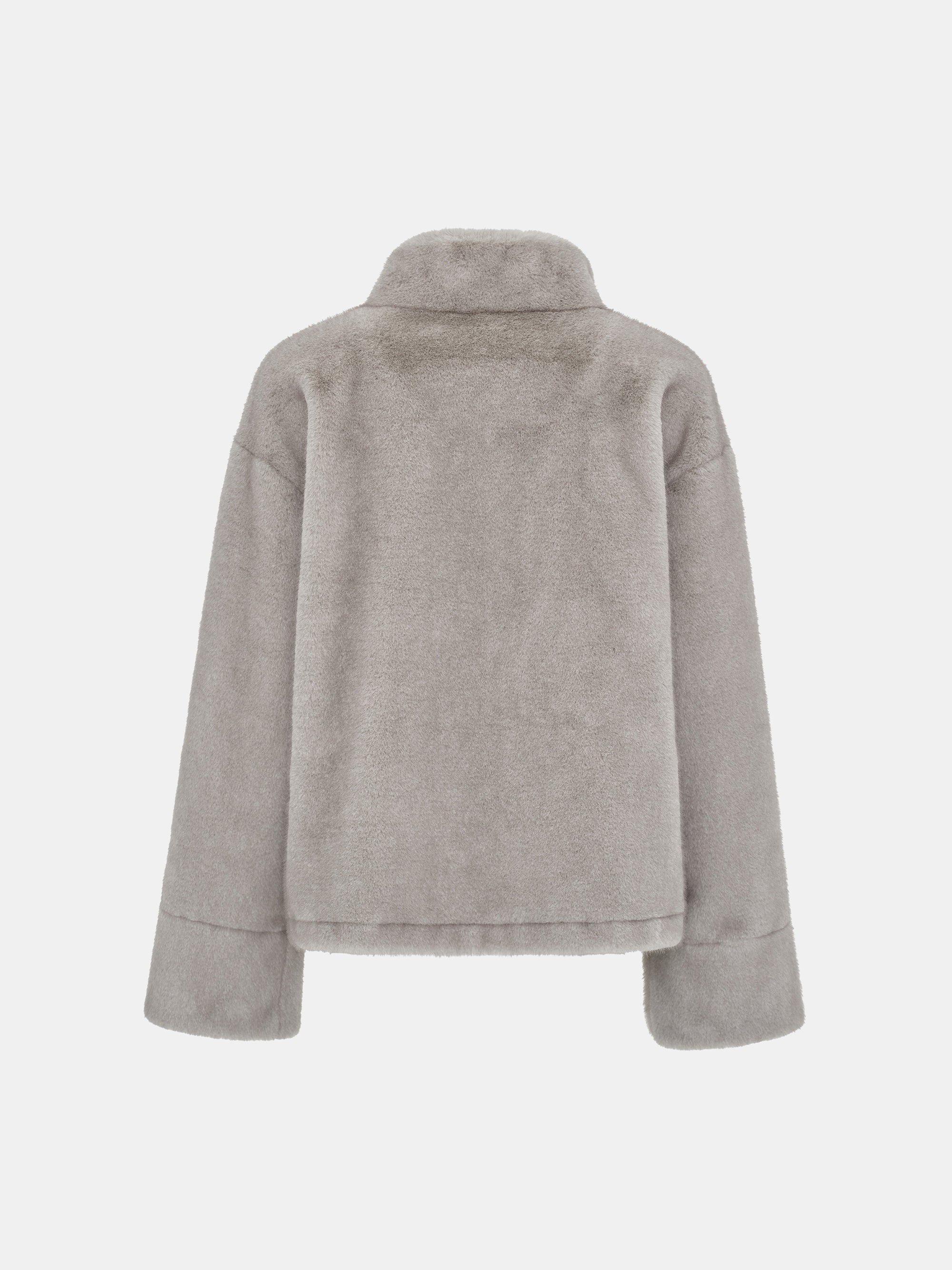 Shawl-Collar Faux-Fur Jacket, Grey