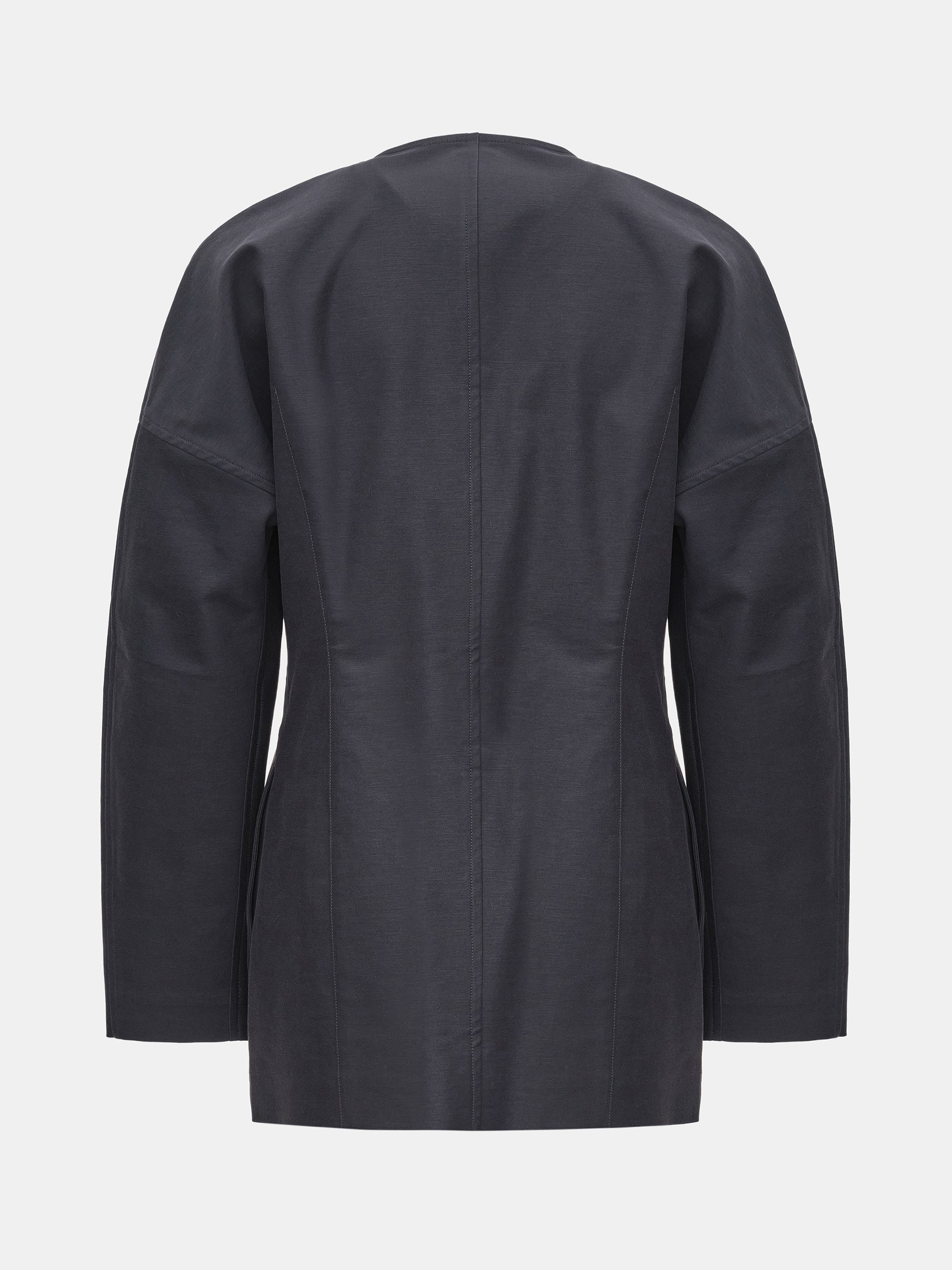 Collarless Cinched Jacket, Charcoal