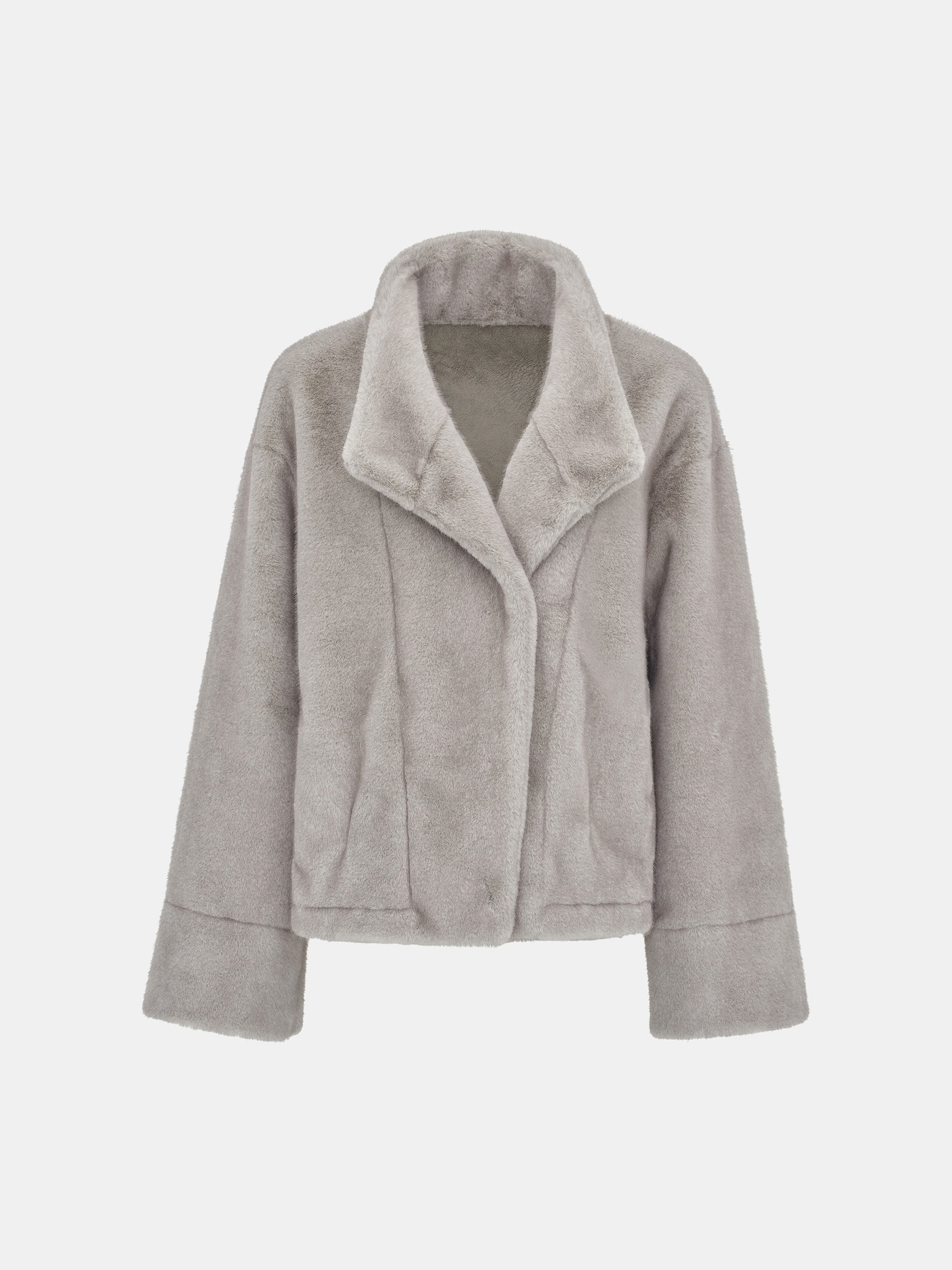 Shawl-Collar Faux-Fur Jacket, Grey