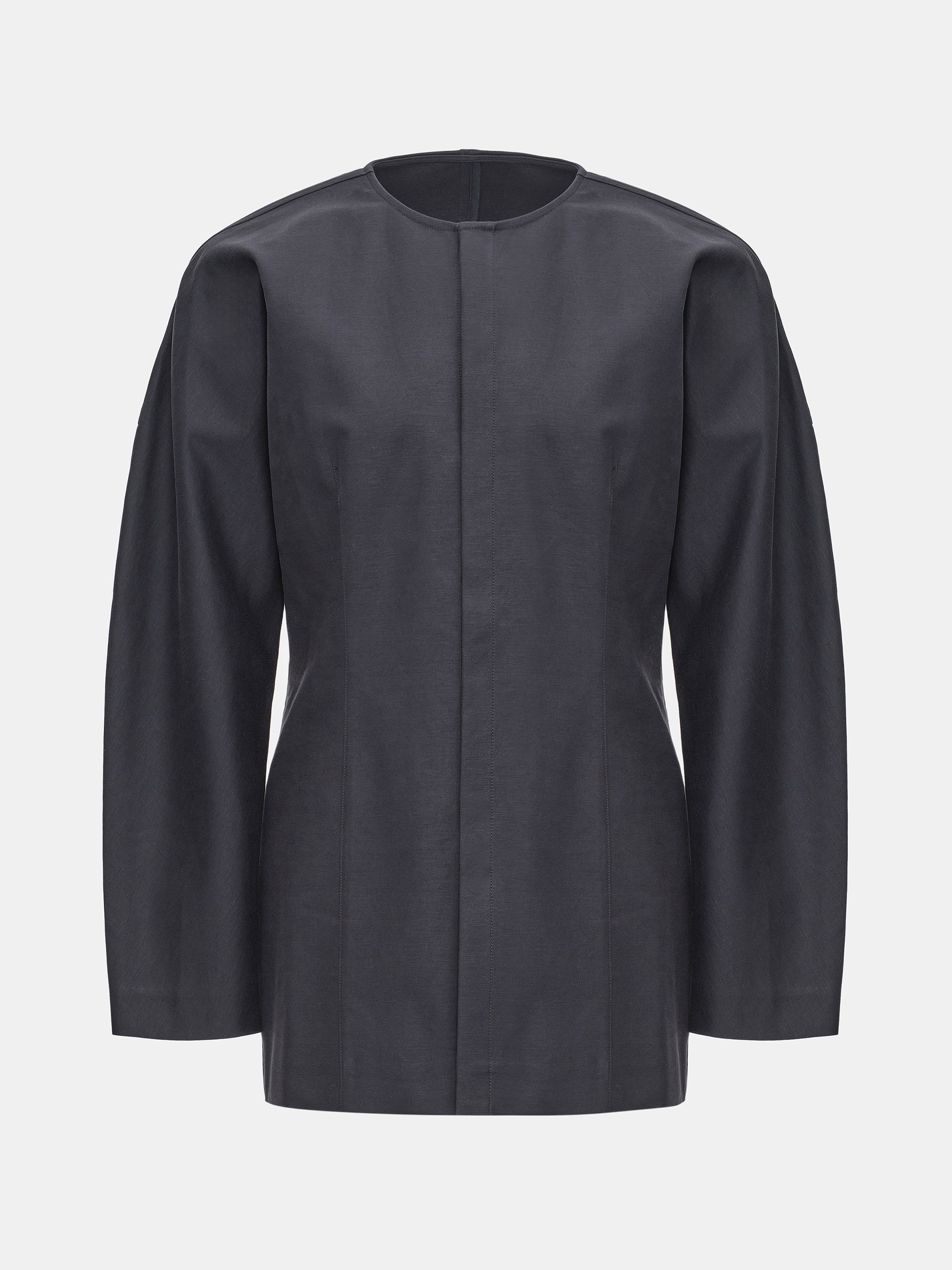 Collarless Cinched Jacket, Charcoal