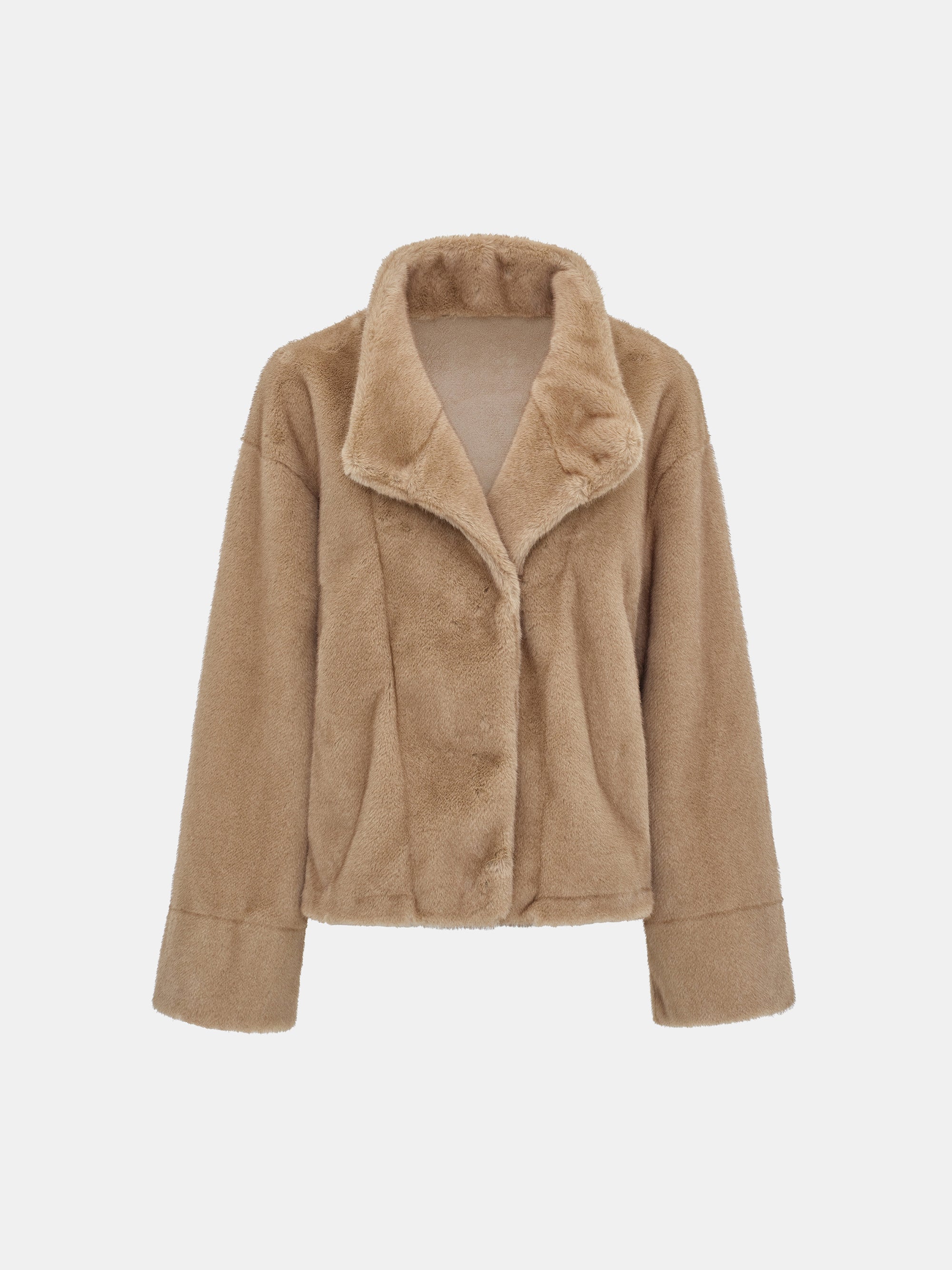 Shawl-Collar Faux-Fur Jacket, Beige