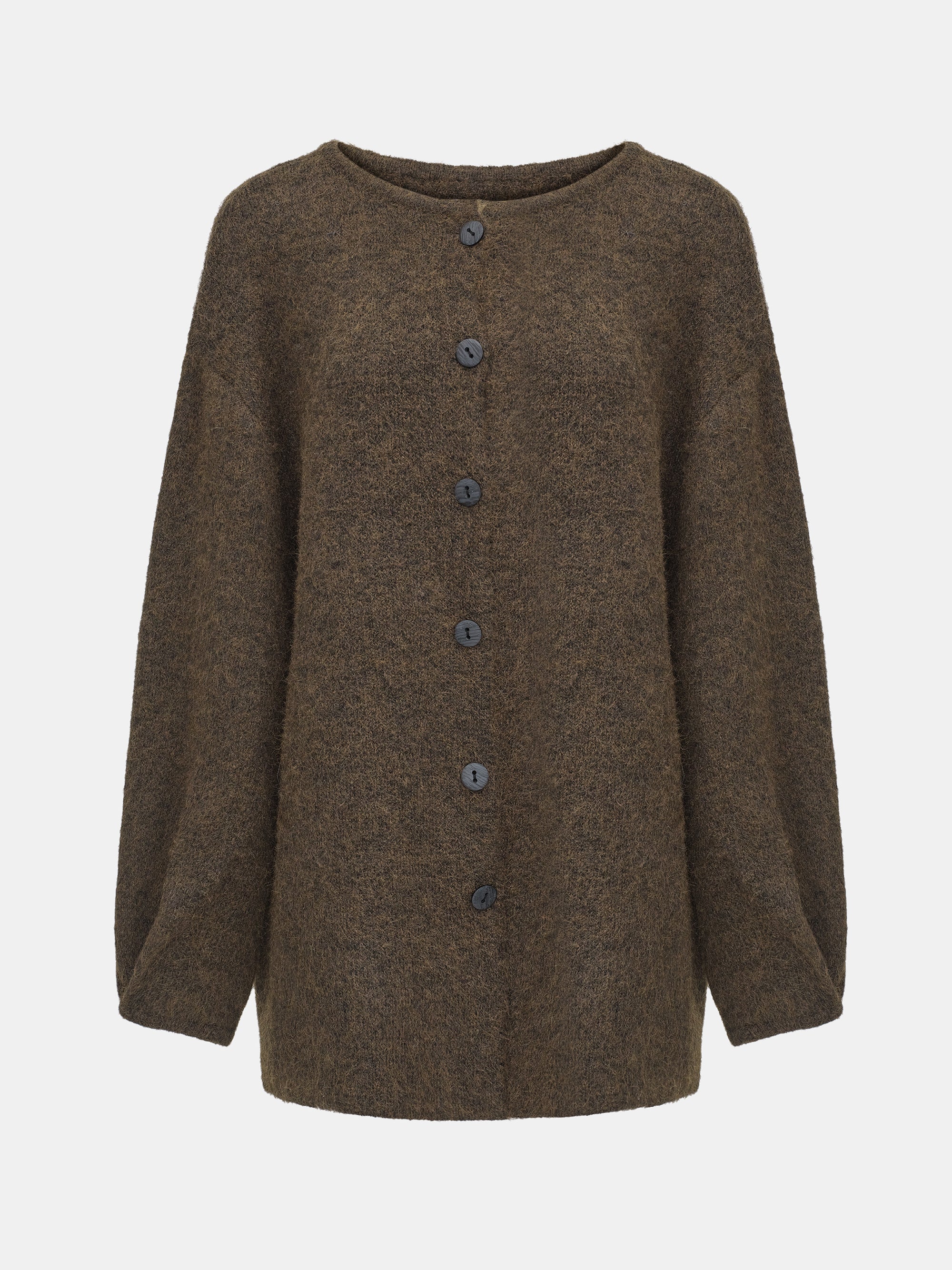 Brushed Knit Cardigan & Skirt Set, Brown