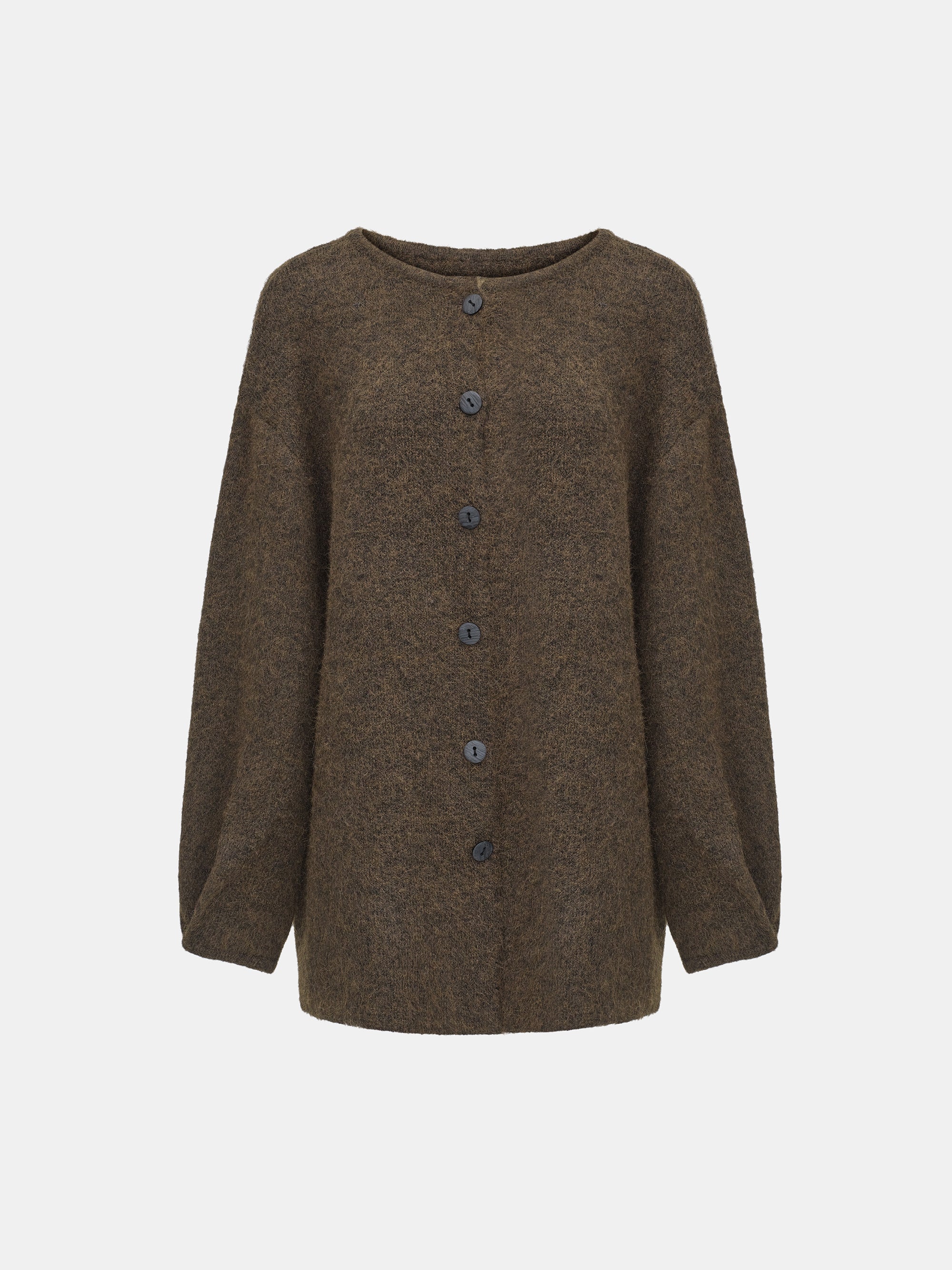 Brushed Knit Cardigan & Skirt Set, Brown