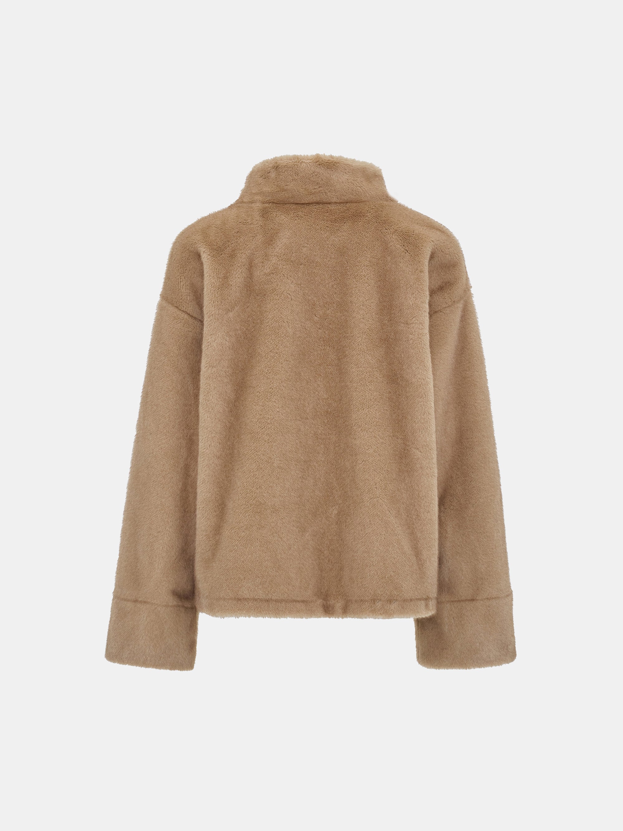 Shawl-Collar Faux-Fur Jacket, Beige