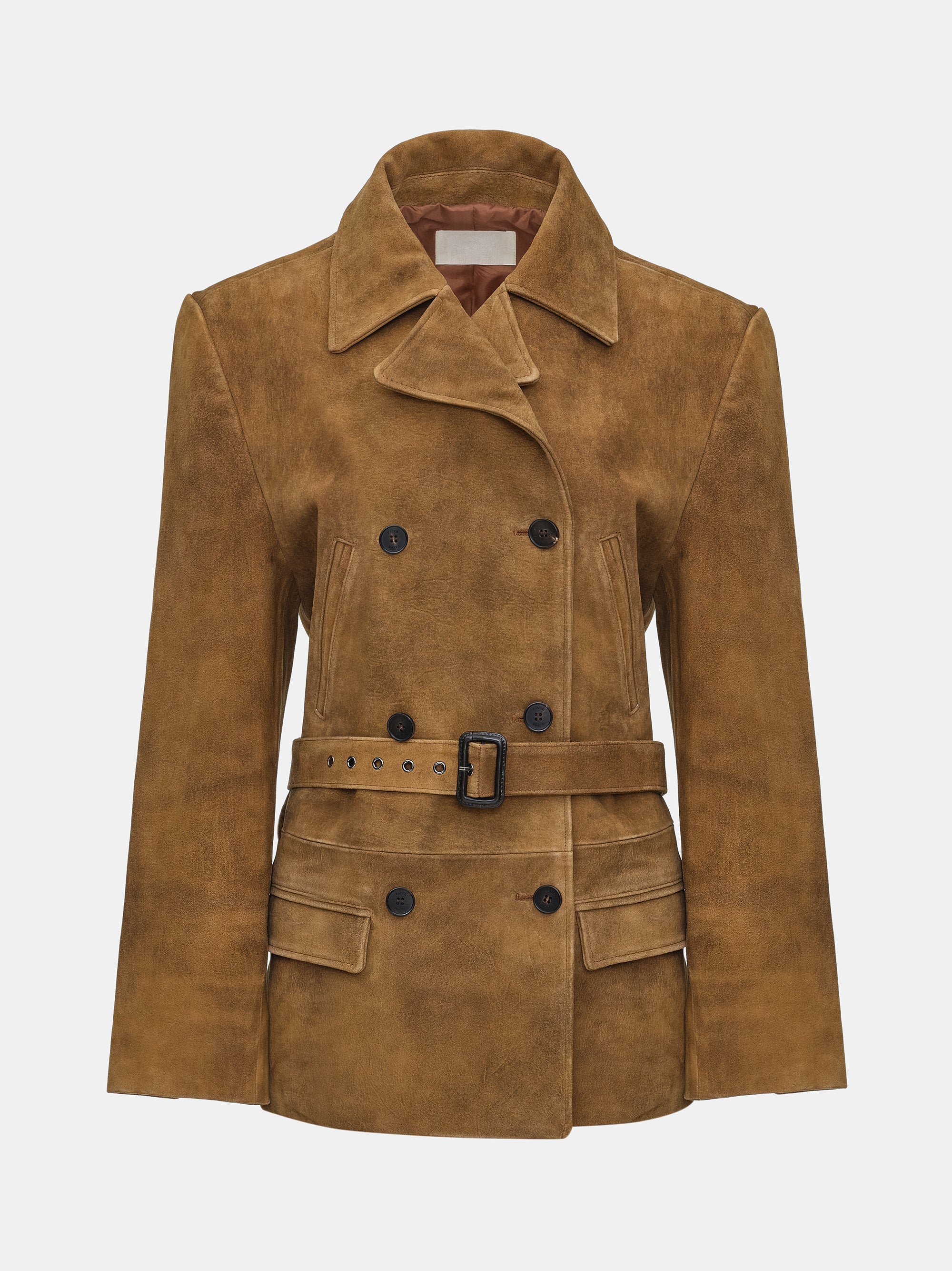 Burnished Suede Short Jacket, Camel