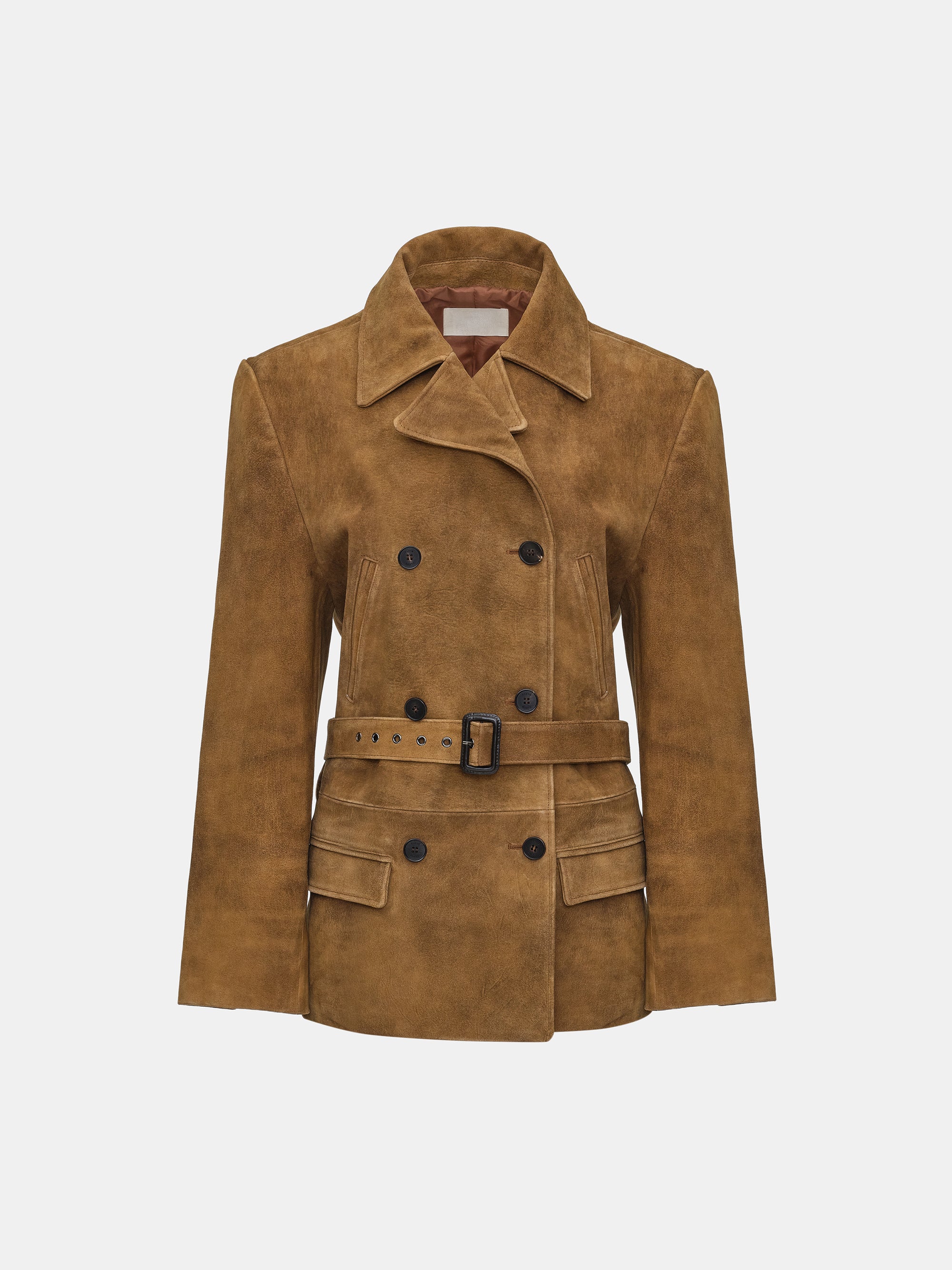 Burnished Suede Short Jacket, Camel