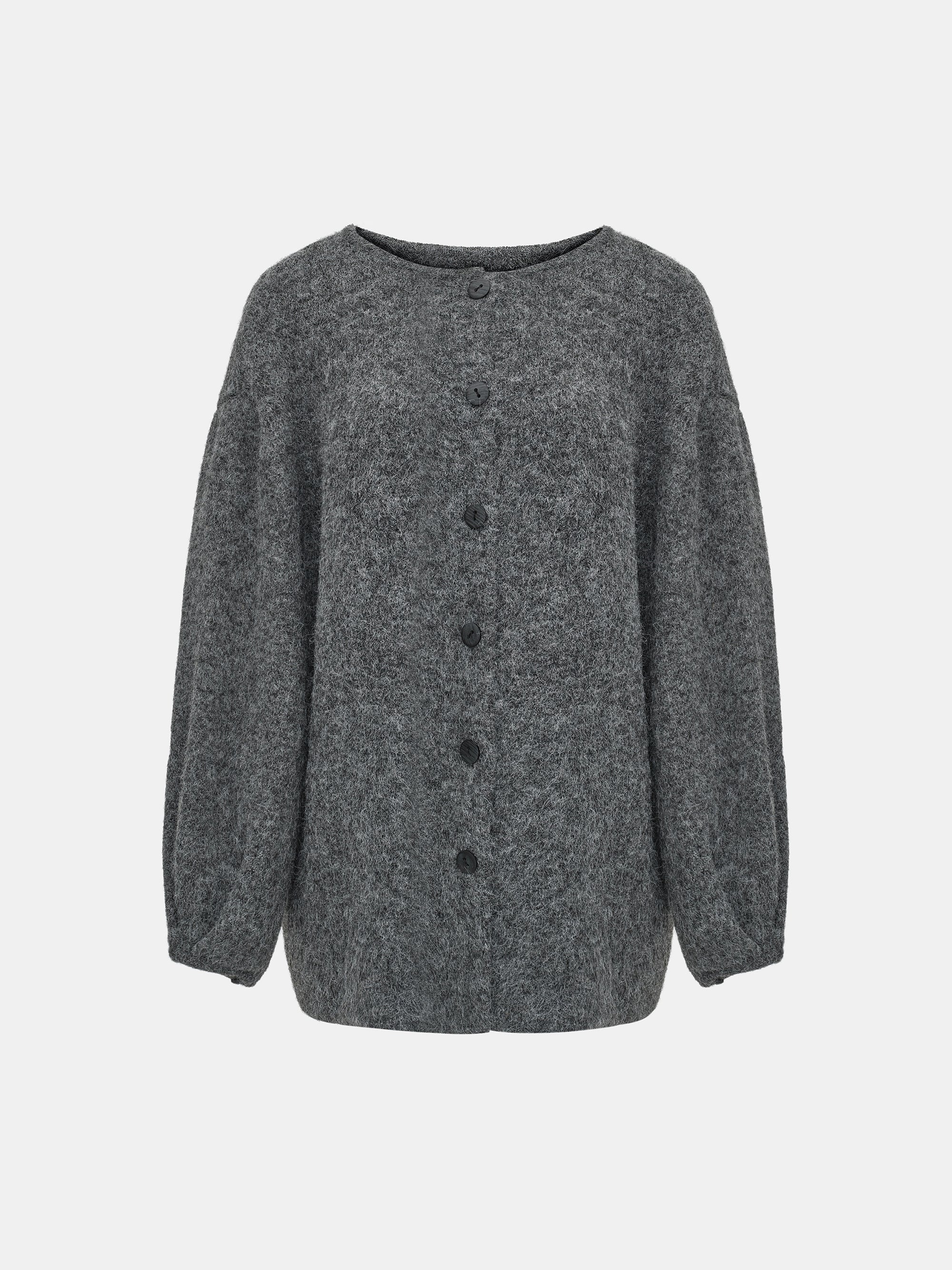 Brushed Knit Cardigan & Skirt Set, Charcoal