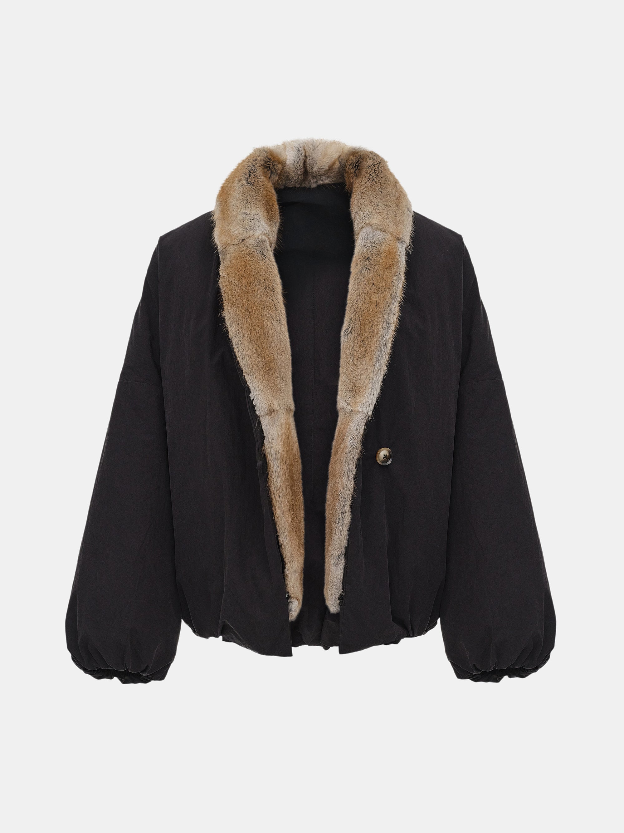 Fur Trim Goose Down Jacket, Black