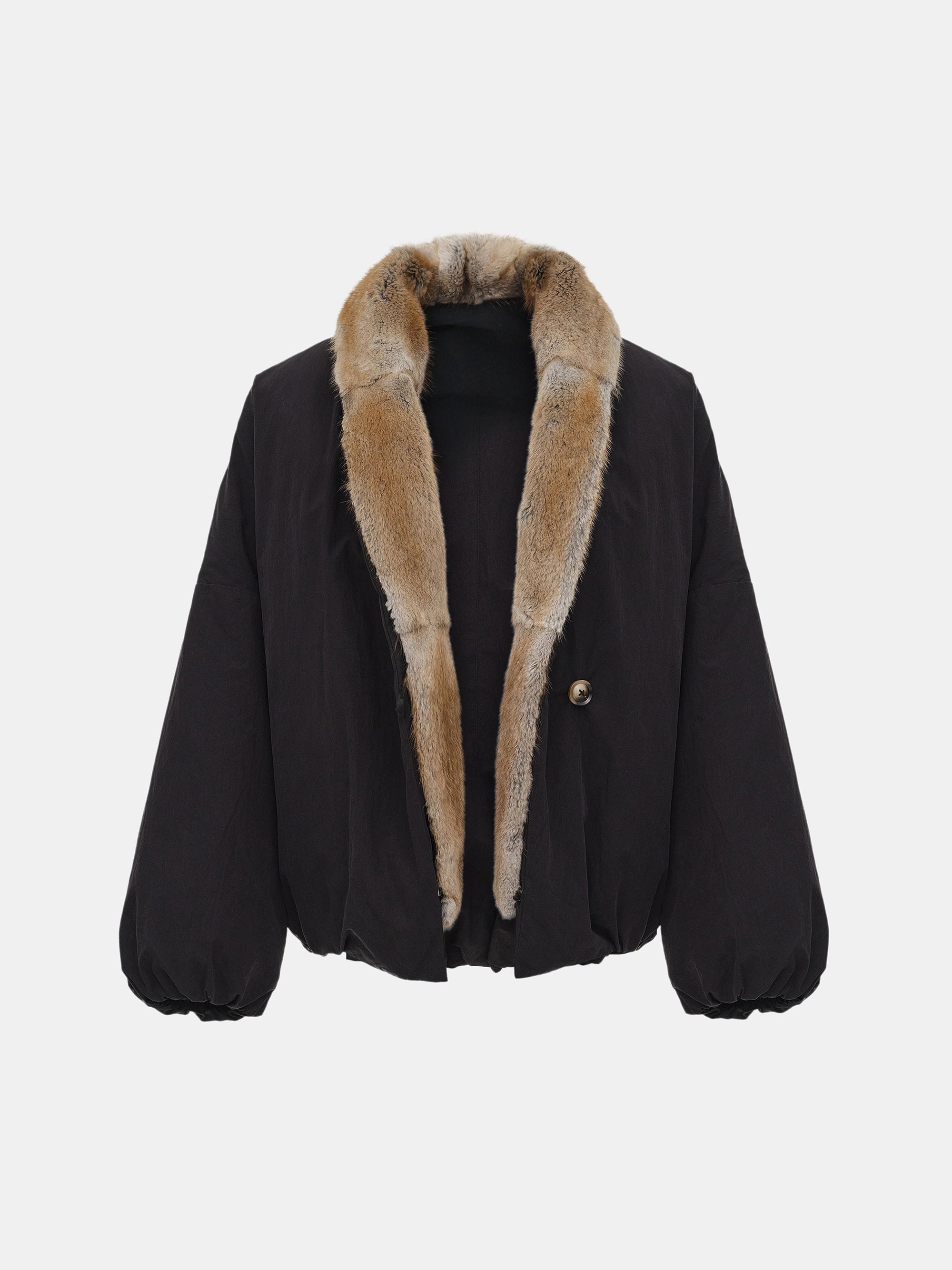 Fur Trim Goose Down Jacket, Black