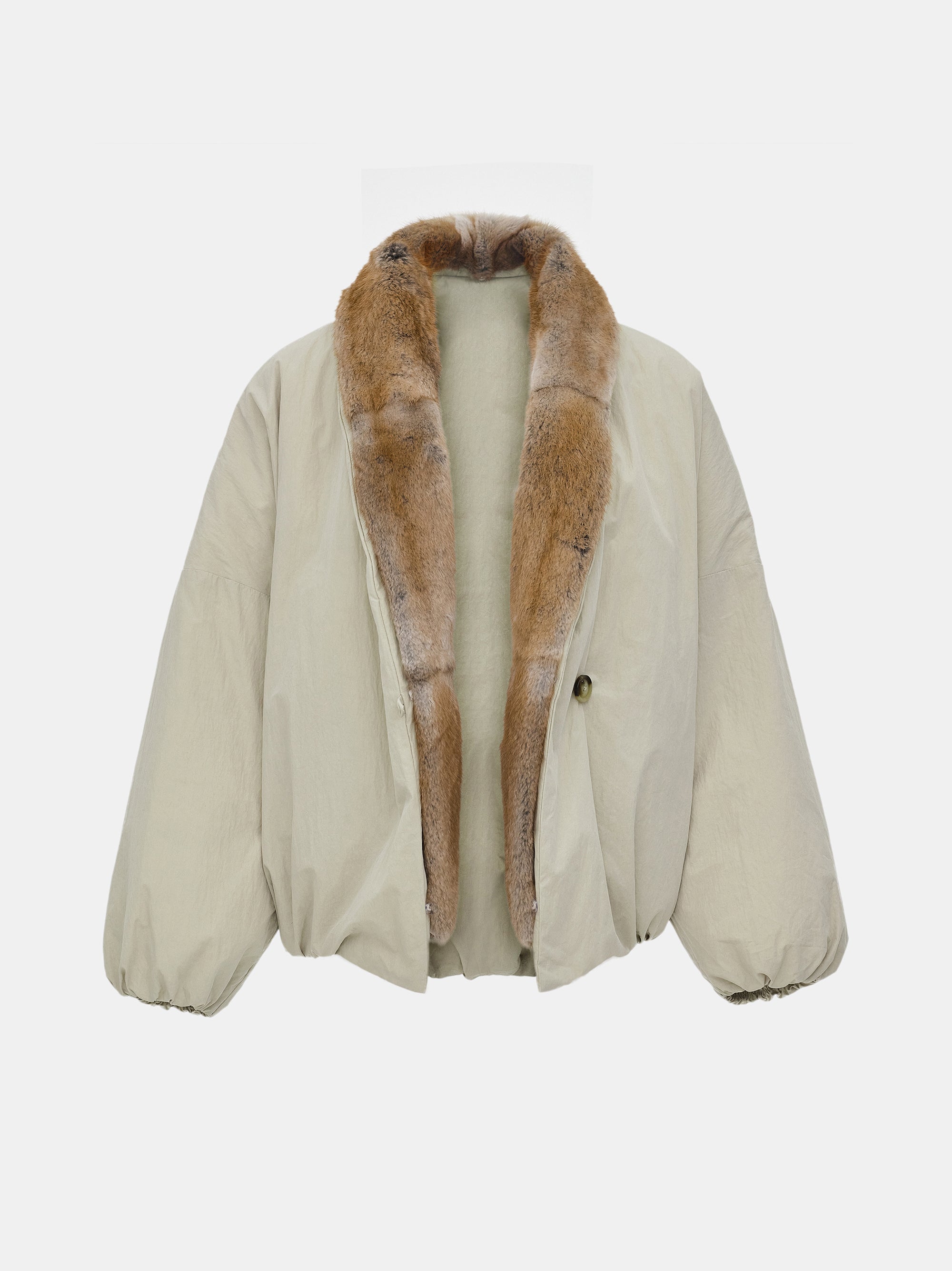 Fur Trim Goose Down Jacket, Beige