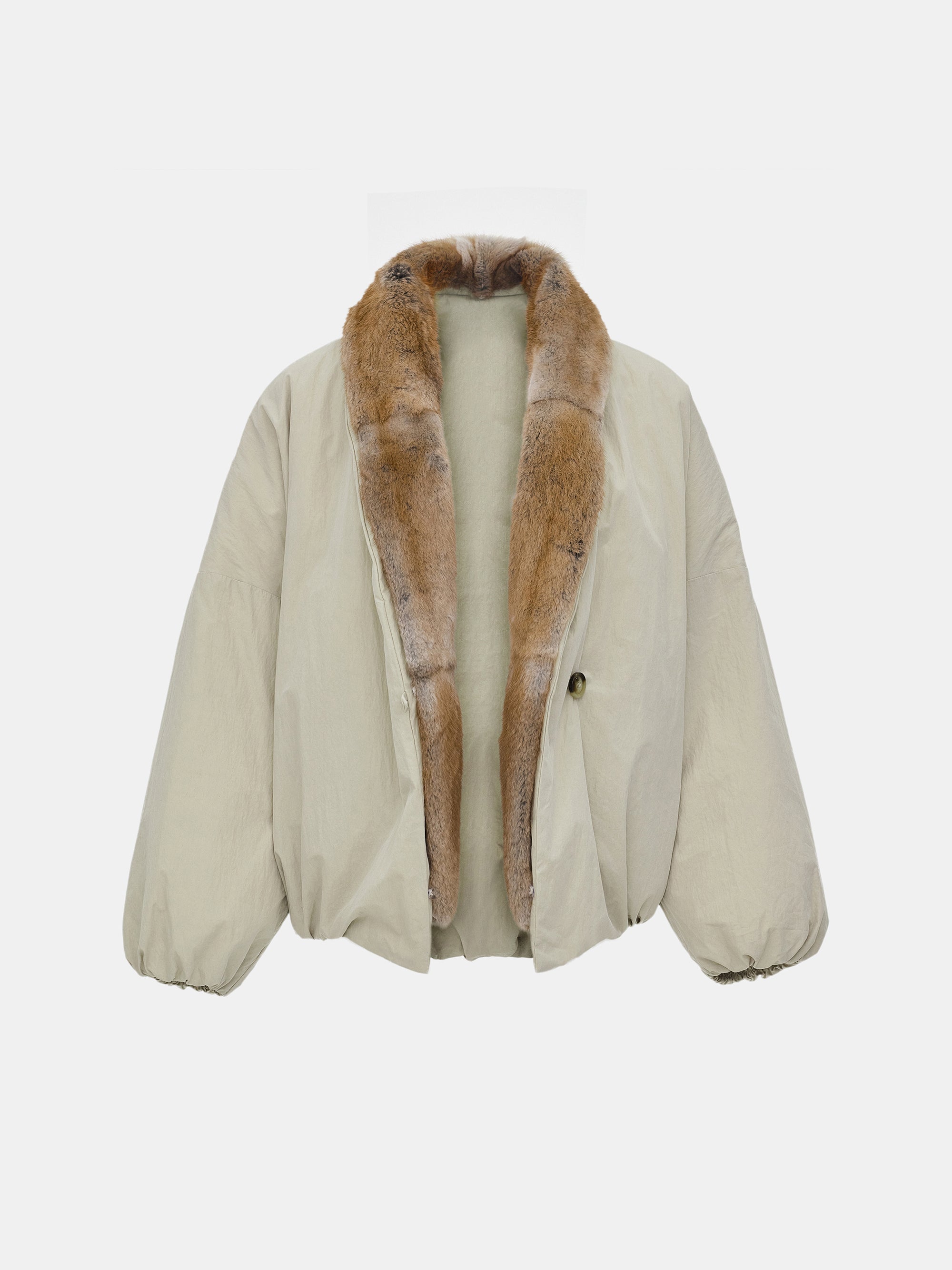 Fur Trim Goose Down Jacket, Beige