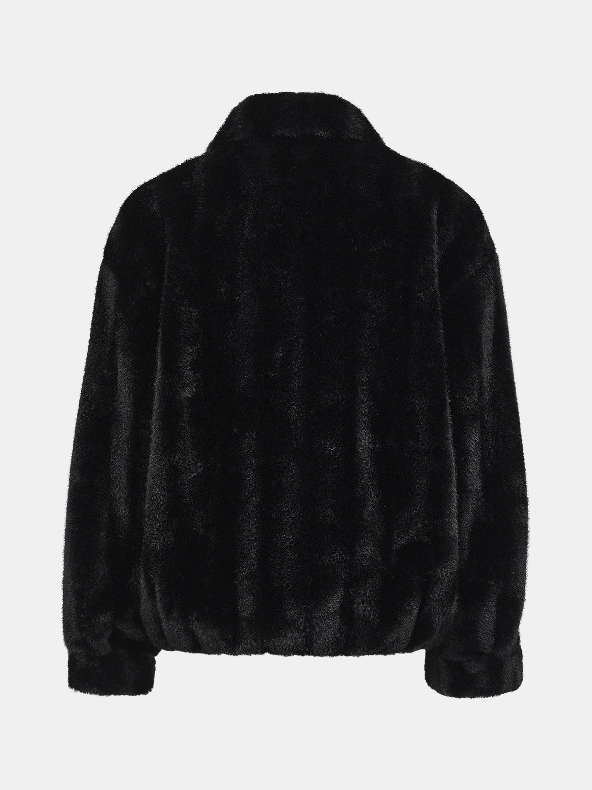Faux-Fur Zip Bomber Jacket, Black
