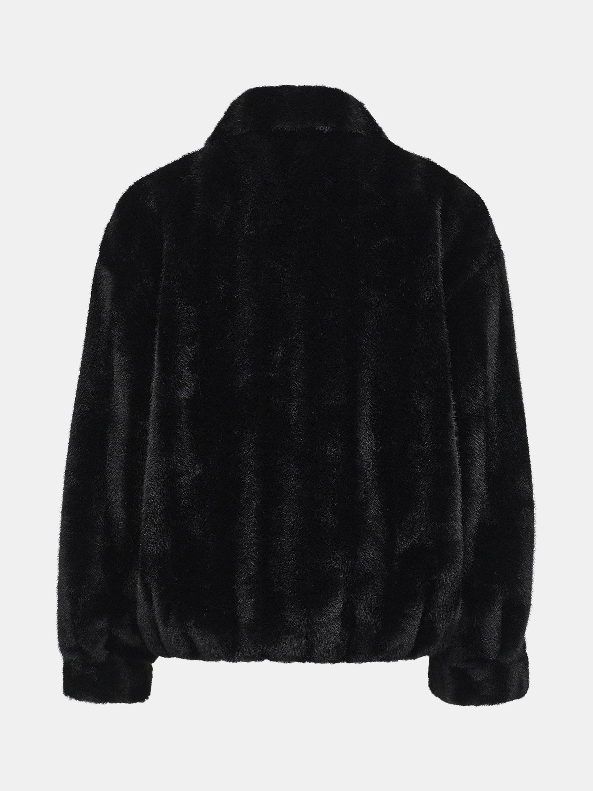 Faux-Fur Zip Bomber Jacket, Black