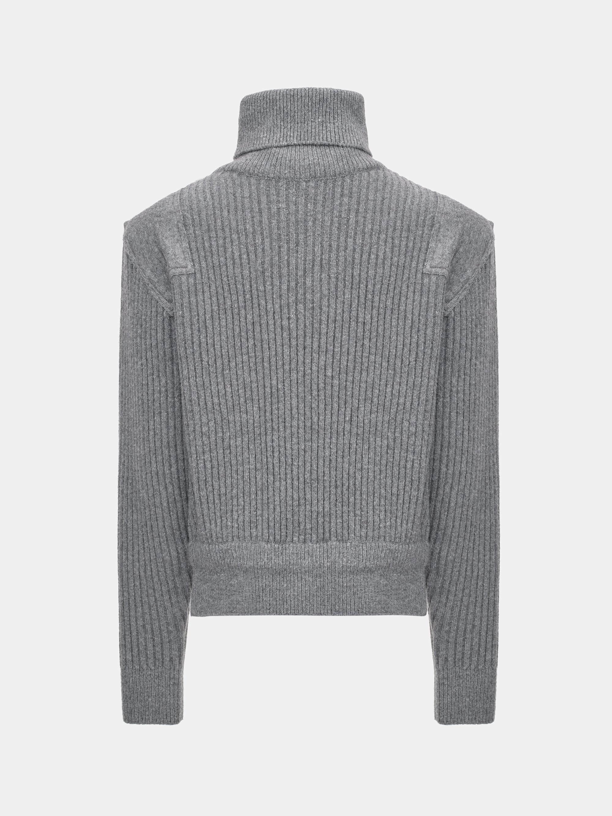 Padded Rib-Knit Sweater, Grey