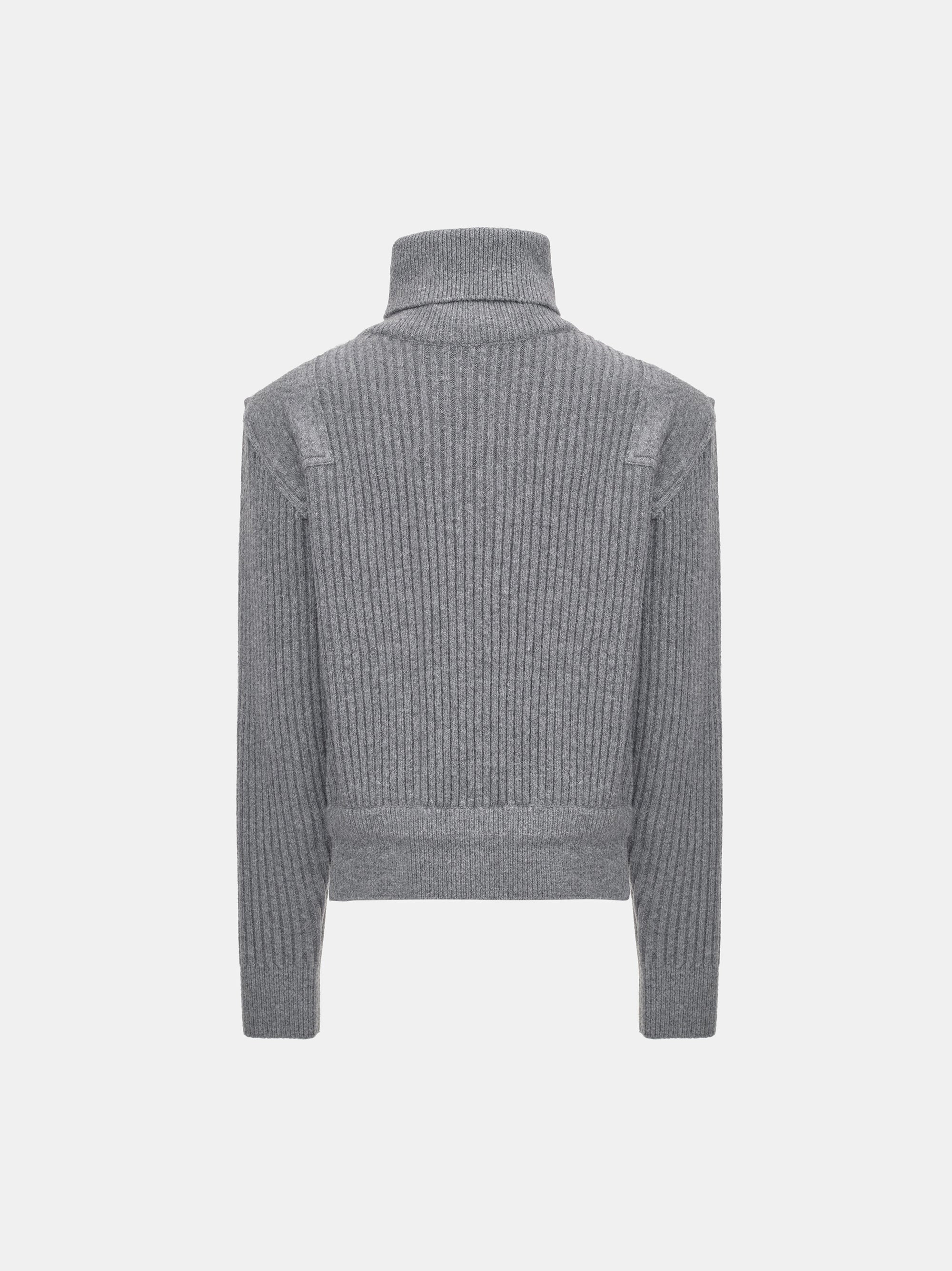 Padded Rib-Knit Sweater, Grey