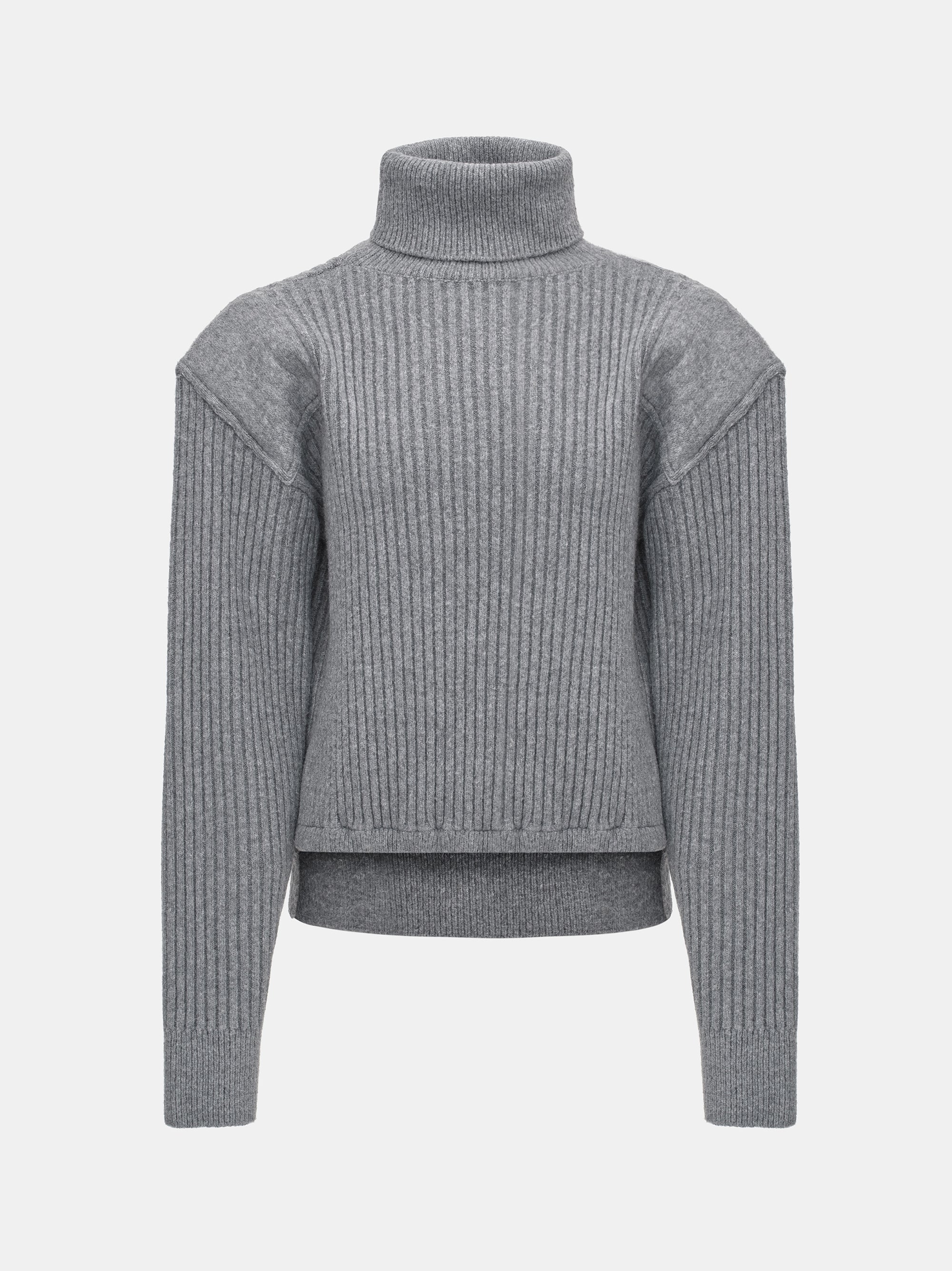 Padded Rib-Knit Sweater, Grey