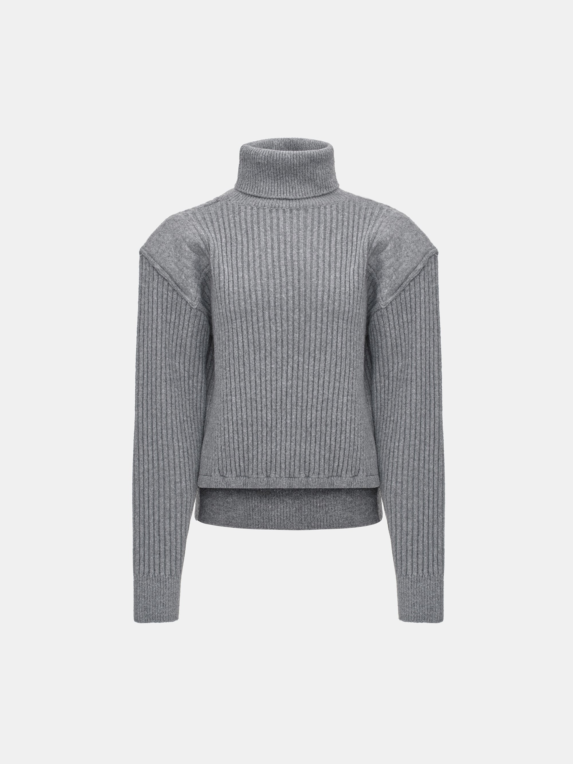 Padded Rib-Knit Sweater, Grey