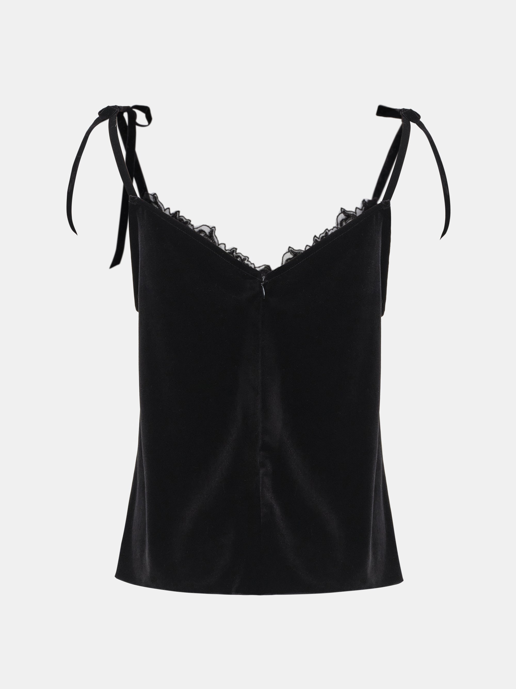 Lace-Trimmed Velvet Top, Black