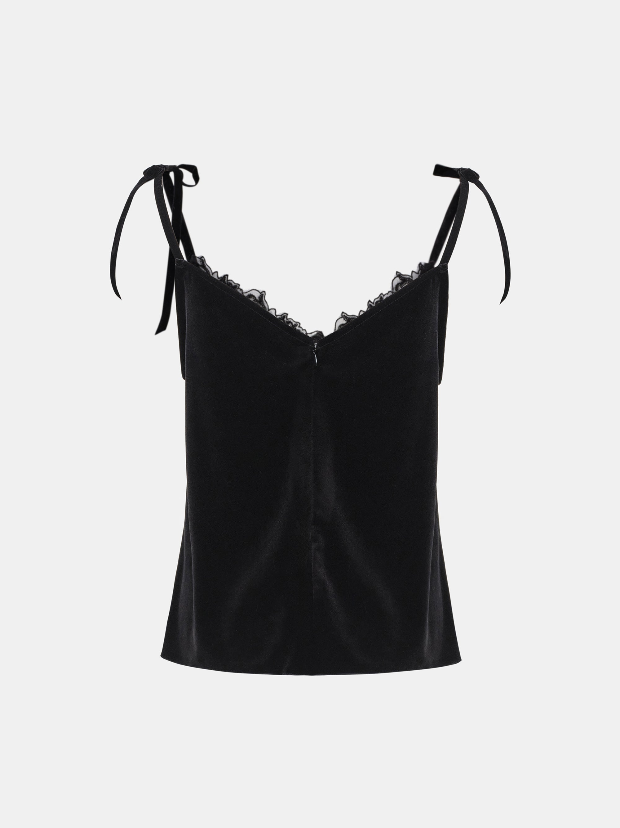 Lace-Trimmed Velvet Top, Black
