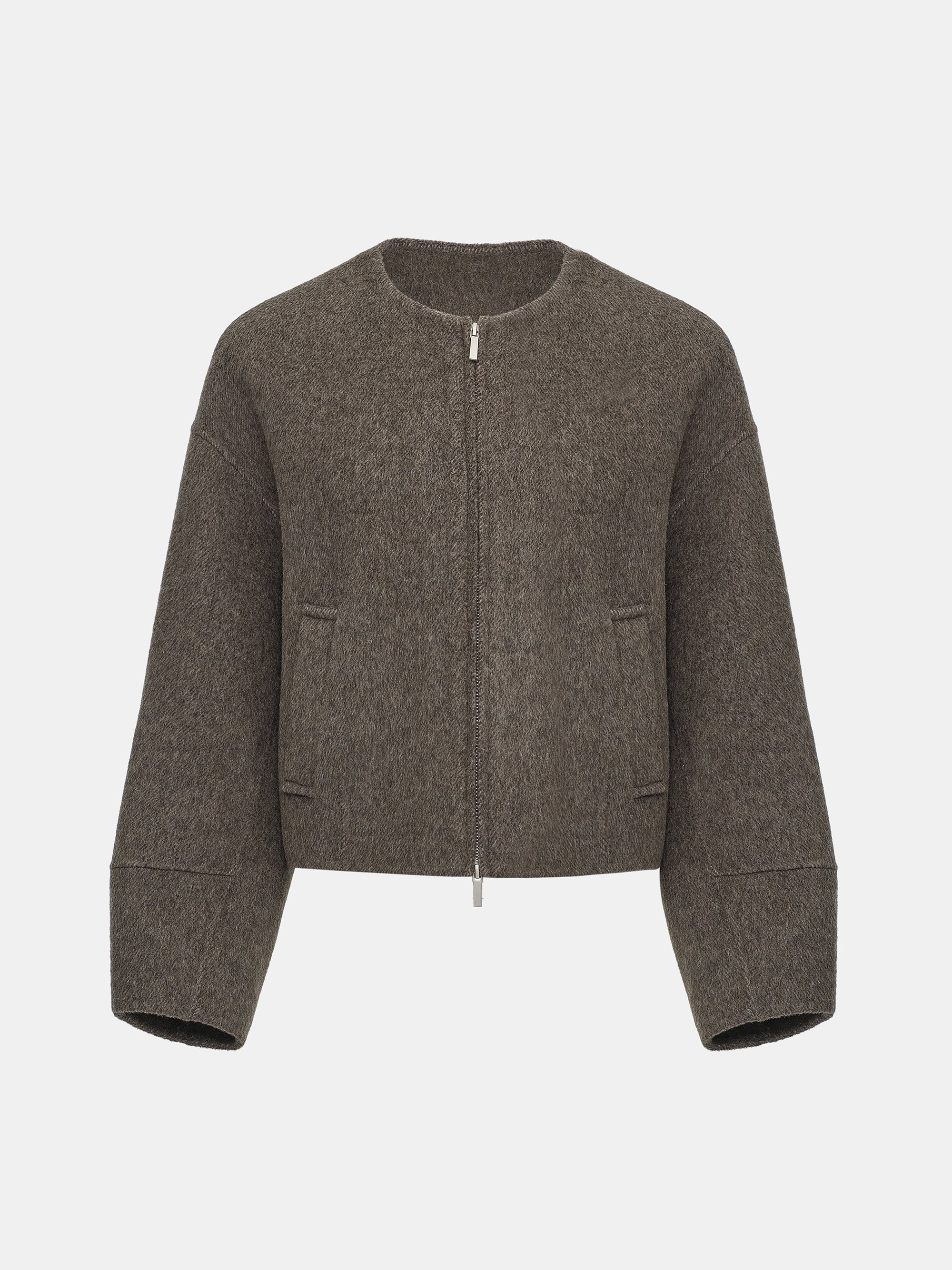 Wool Felted Zip Jacket, Brown