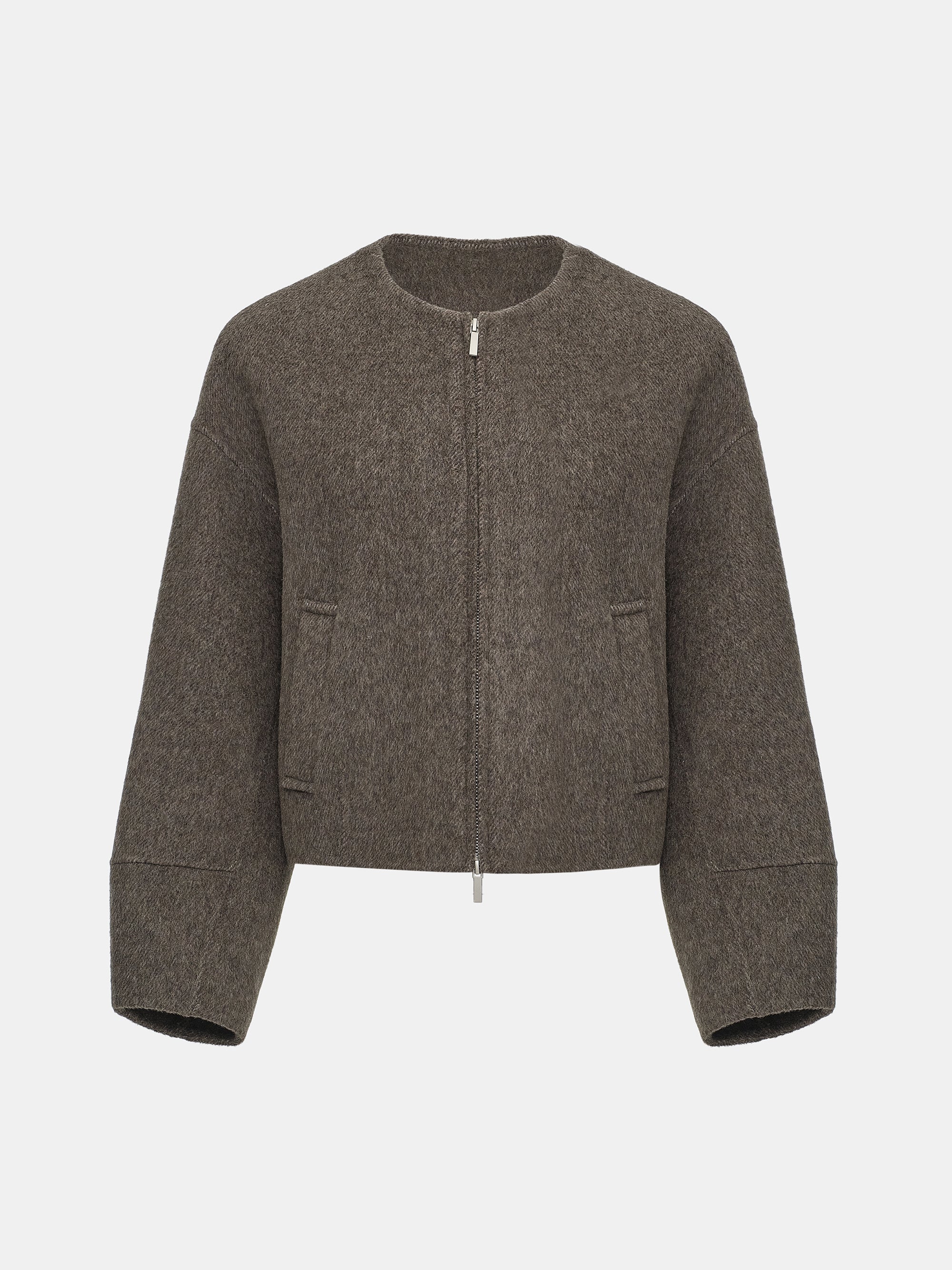 Wool Felted Zip Jacket, Brown