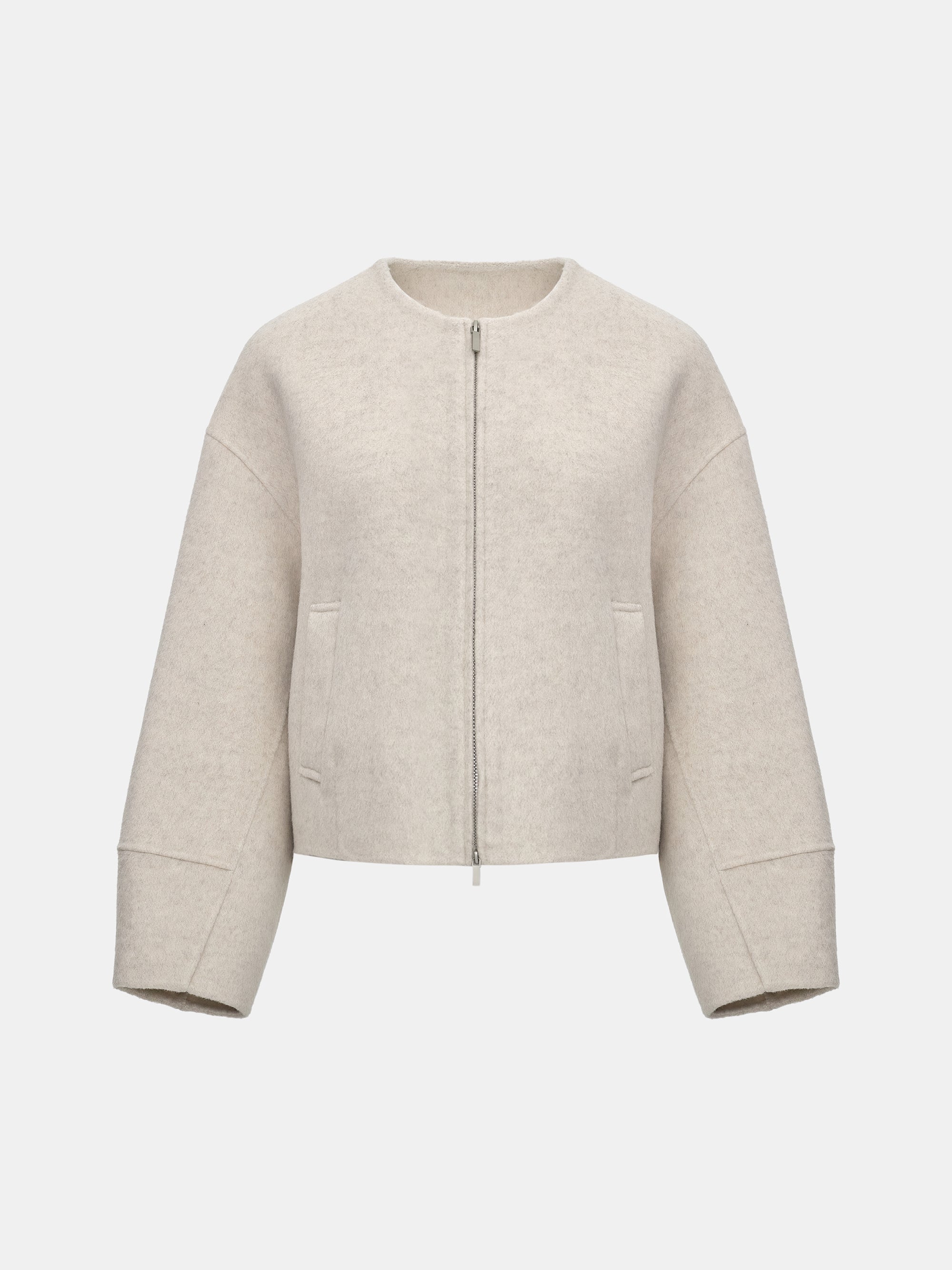 Wool Felted Zip Jacket, Ivory