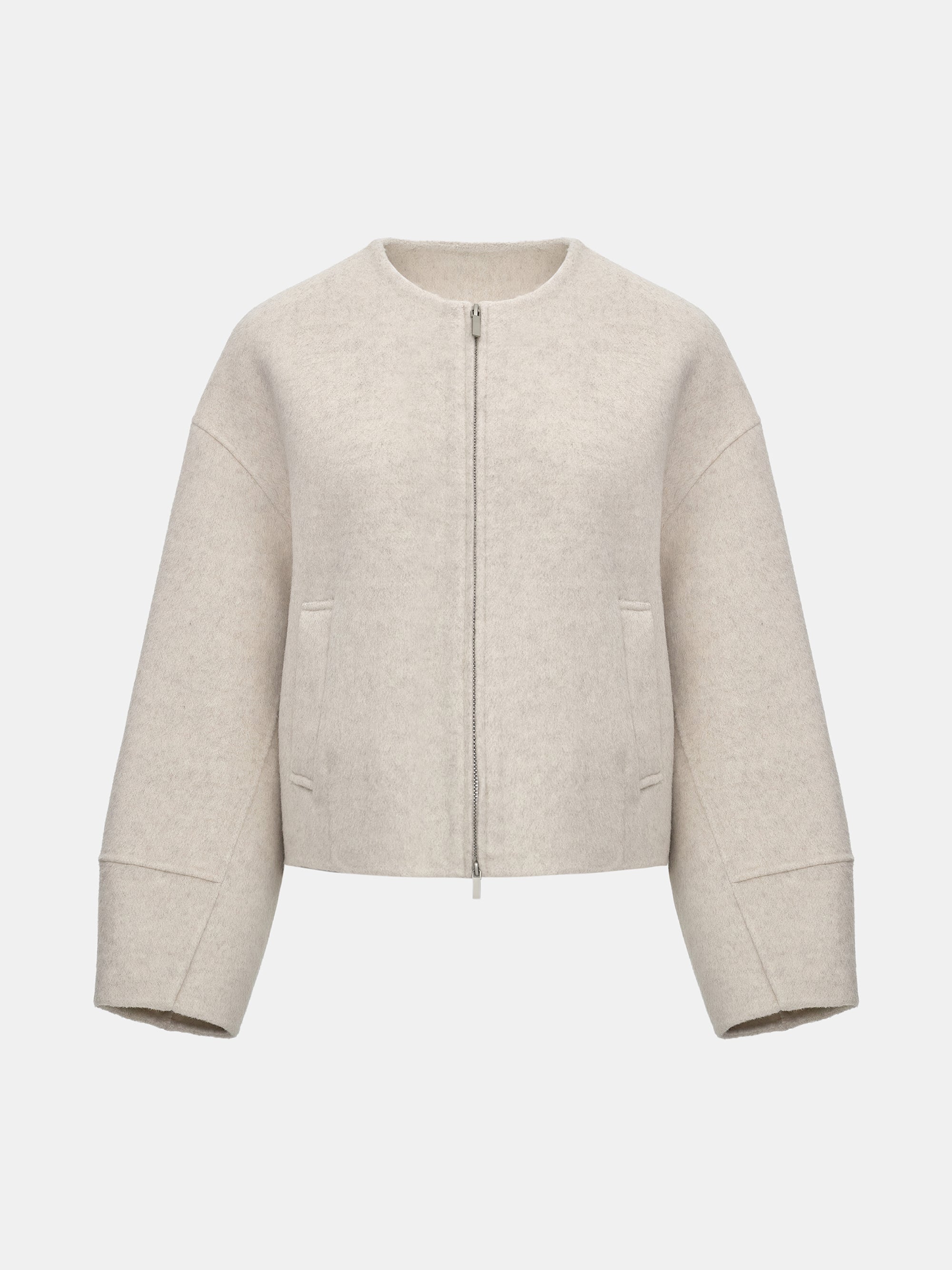 Wool Felted Zip Jacket, Ivory