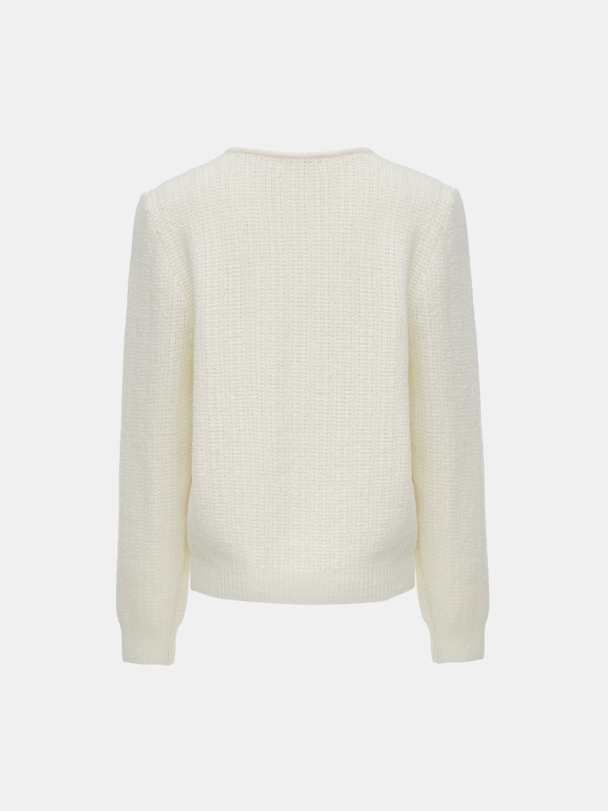 Padded Mohair V-Neck Knit, Ivory