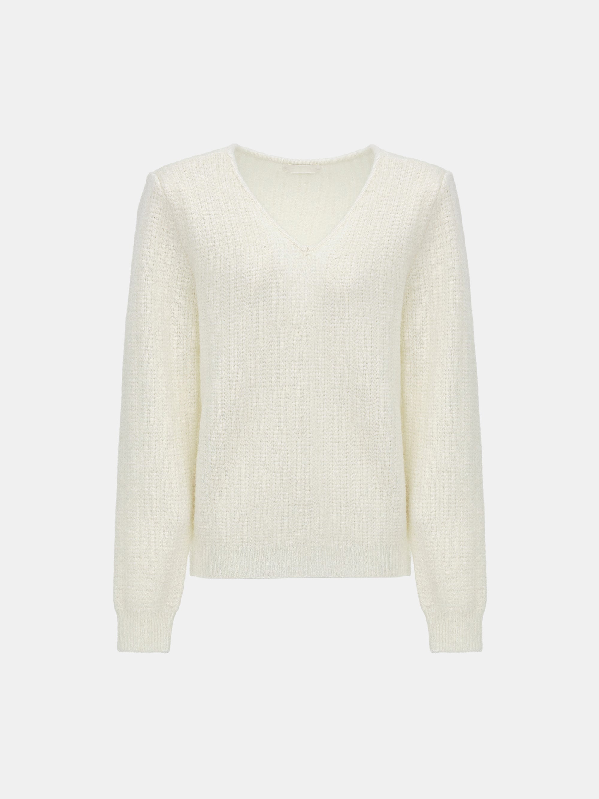 Padded Mohair V-Neck Knit, Ivory